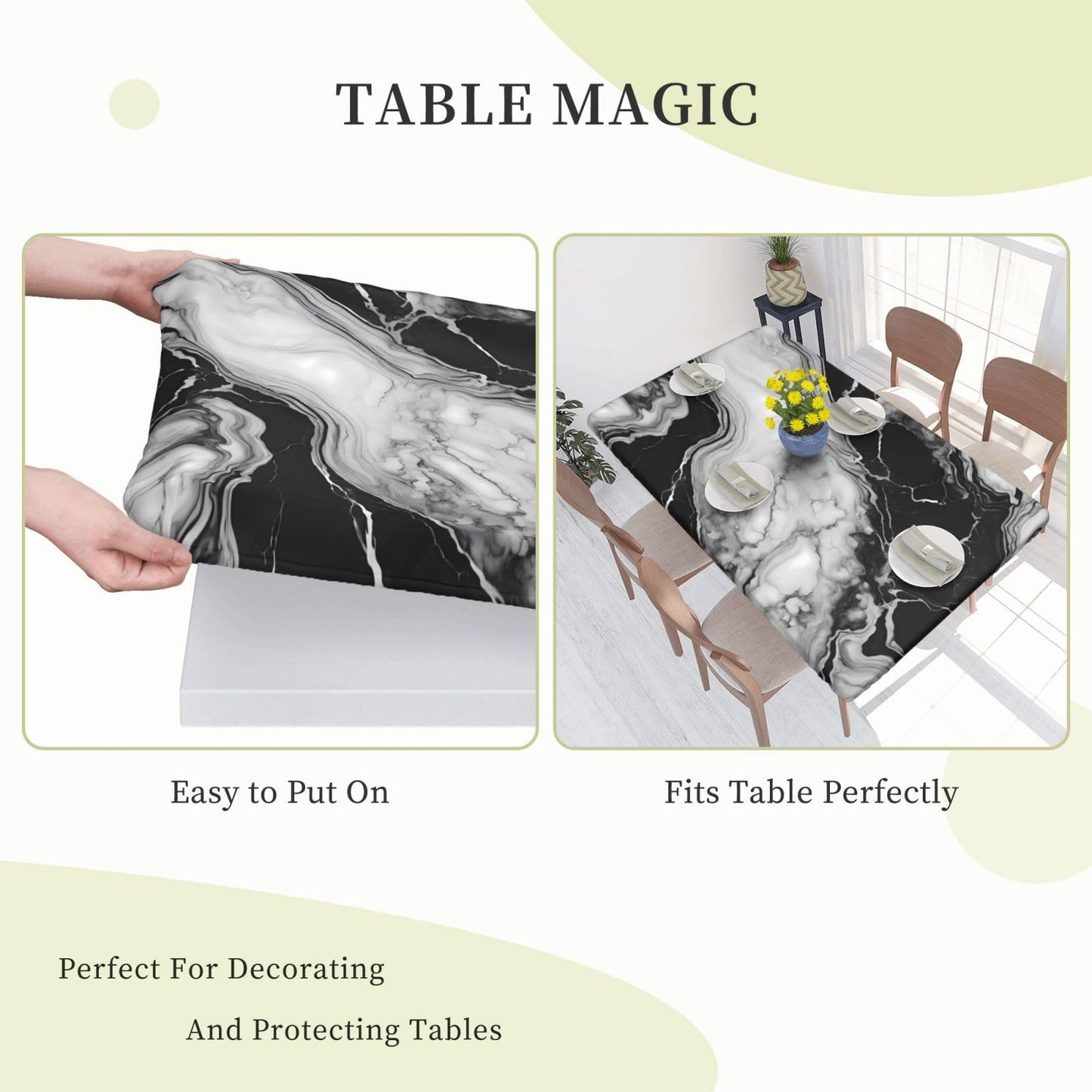 Blue Marble Rectangle Tablecloth with Elastic Edge, 5FT Table Cloths Washable Reusable Rectangular Table Cover for Kitchen Dining Party, 60" L X 30" W BST202