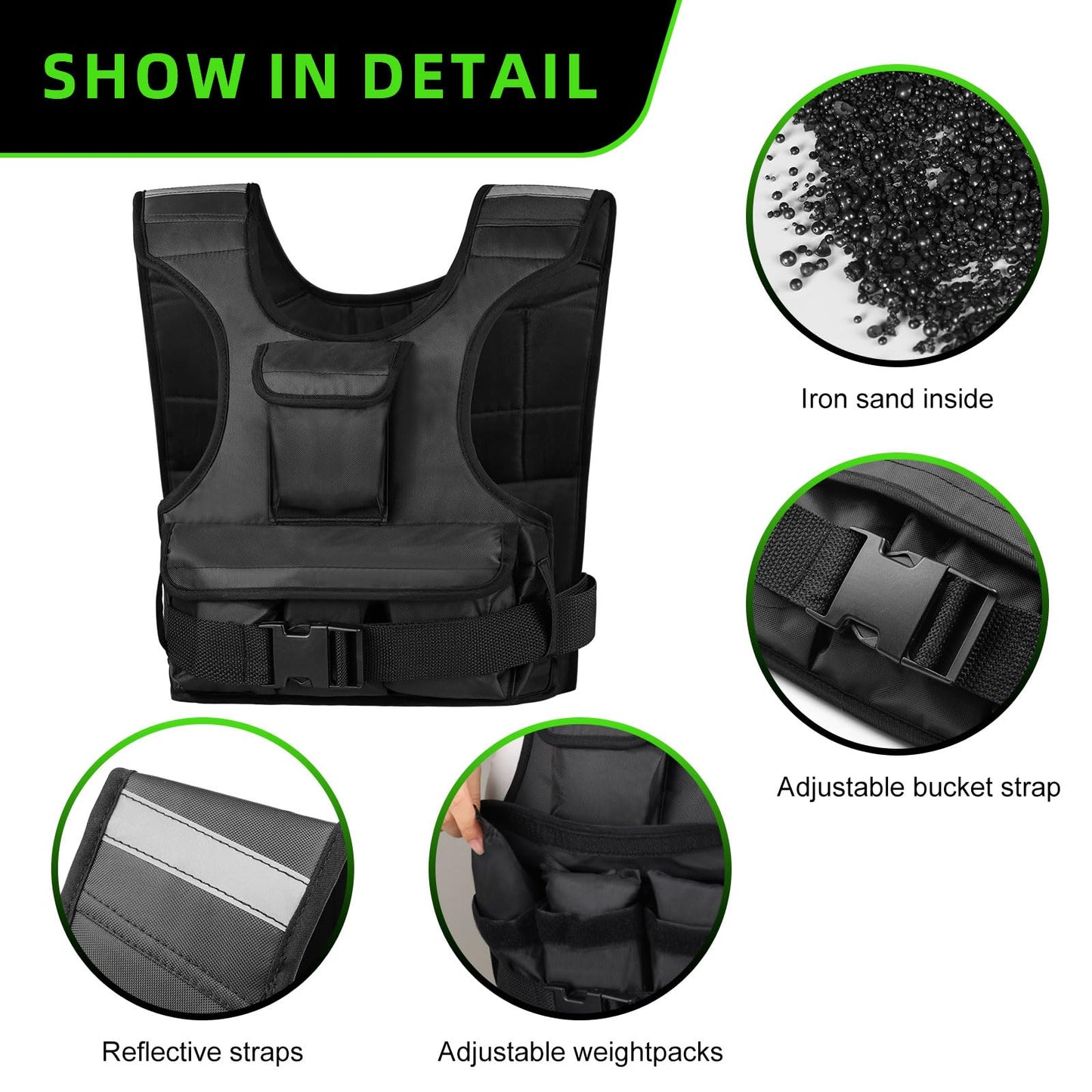 Adjustable Weighted Vest for Women, Customizable 0-18 lbs Strength Training Vest with 10 Removable Sandbag, Breathable Design, Reflective Safety Strips for Running, Hiking, and Fitness WN420