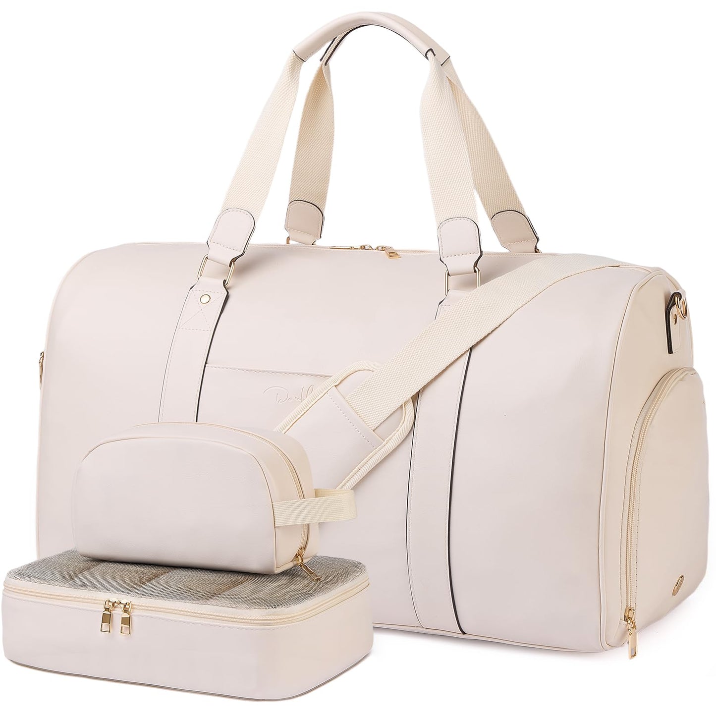 Large 4-in-1 Leather Duffle Bag for Travel Weekender Overnight Hospital Gym Bag for Men & Women, Carry On Airline Approved Personal Item Duffel Garment Bag Luggage with Shoe Compartment & Toiletry Bag BST326H