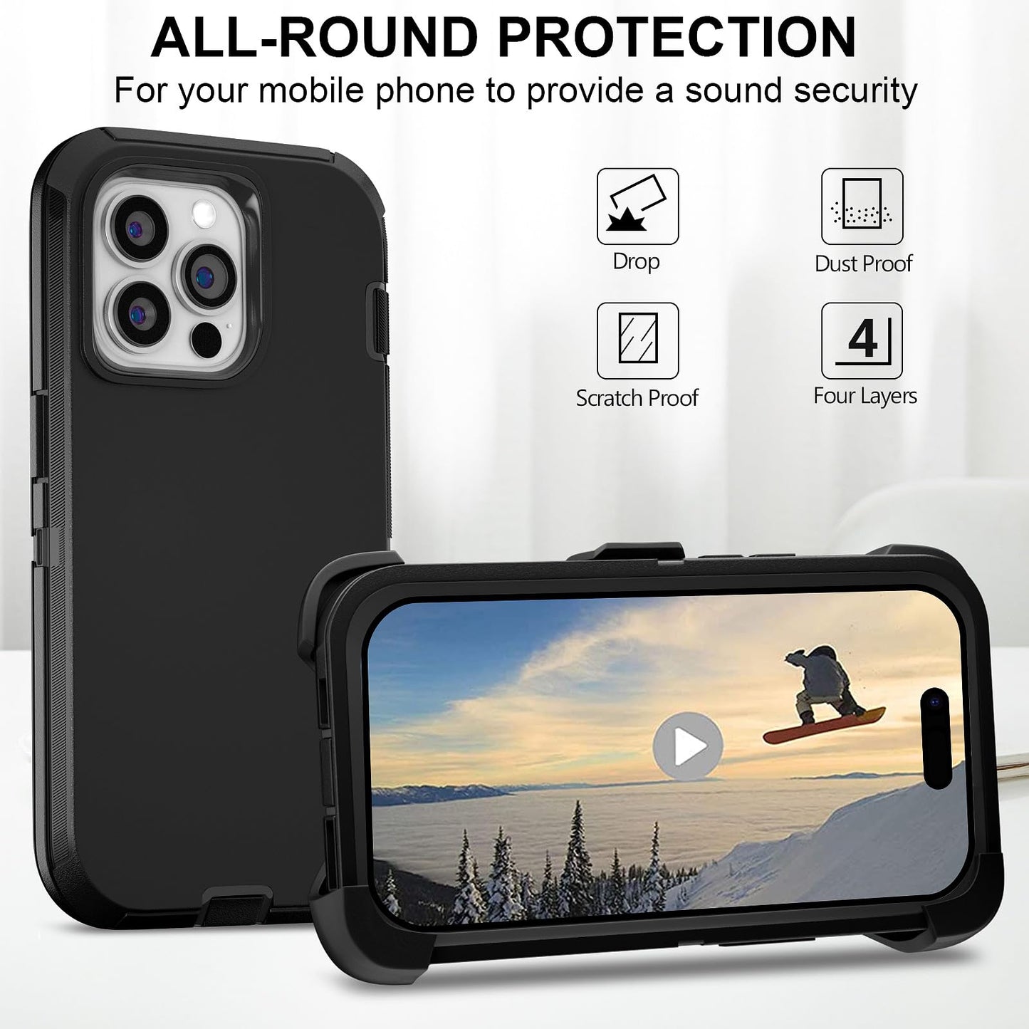 for iPhone 11 Case with Belt Clip Holster Kickstand & 2 Screen Protector, Full Protection Heavy Duty Phone Case, Shockproof Drop-Proof Durable Cover 6.1" [Black+Clip] WN420