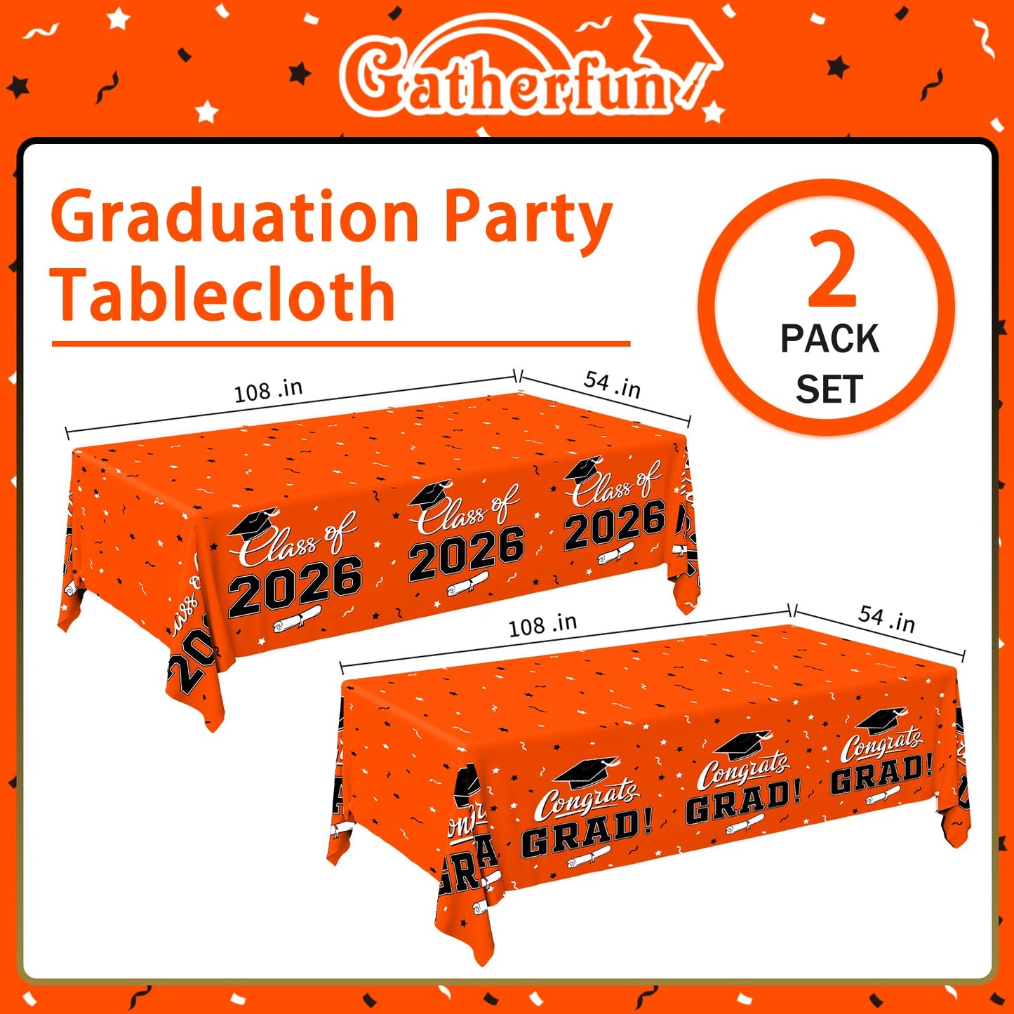 Gatherfun 2026 Graduation Decorations : 2-Pack Congrats Grad Disposable Tablecovers - Class of 2026 Red Themed Table Cloths, for Graduation Party Supplies & Graduation Backdrop, 54" X 108" BST326L