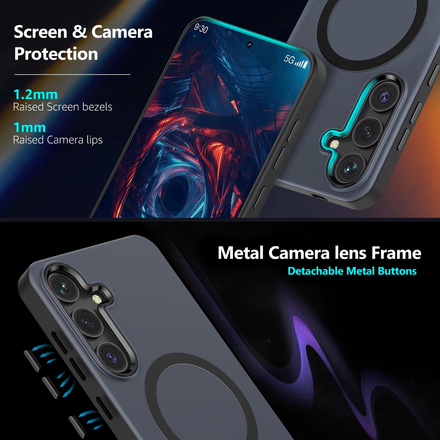 MATEPROX Magnetic Design for Samsung Galaxy S24 Plus Case, Stylish Slim an-ti Yellow Translucent Matte Shockproof Protective Cover for S 24+ 6.7'' 2024-Titanium Gray WN420