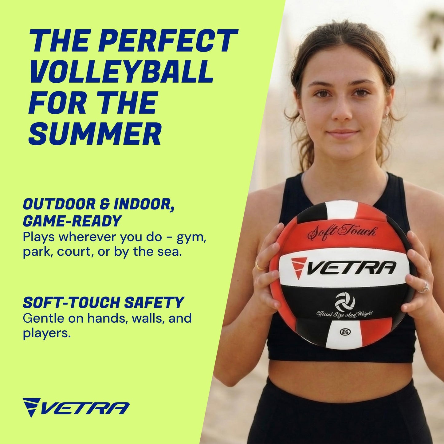 VETRA Premium, Soft Touch Volleyball, Official Size 5, Super Soft Volleyball Training Equipment for Professional & Recreational Use Practice, Sports & Outdoor, Women & Men WN420