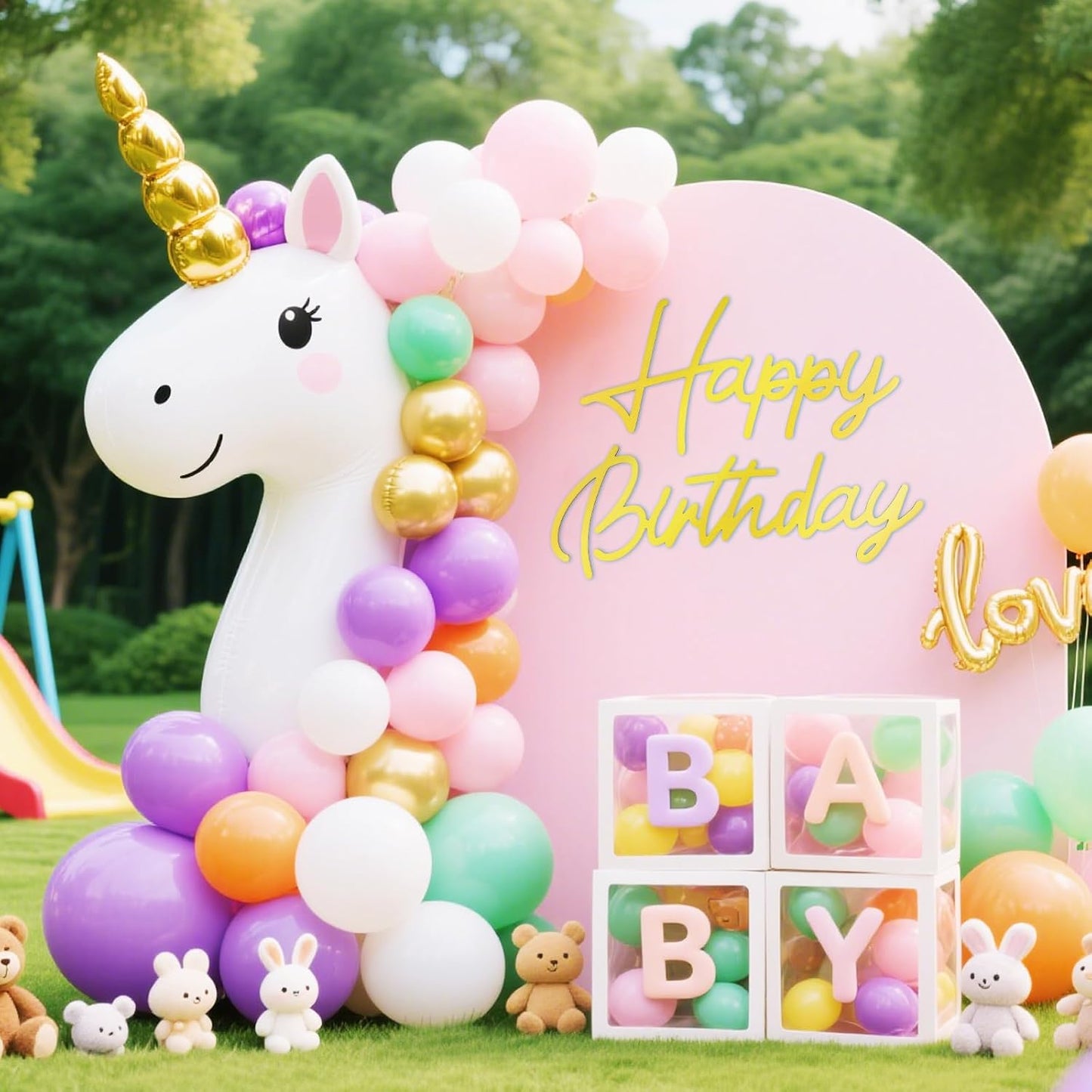 LOGJAM Happy Birthday Wooden Sign For Backdrop, Gold Wall Decor, Rustic Letters Birthday Party Decoration BST220