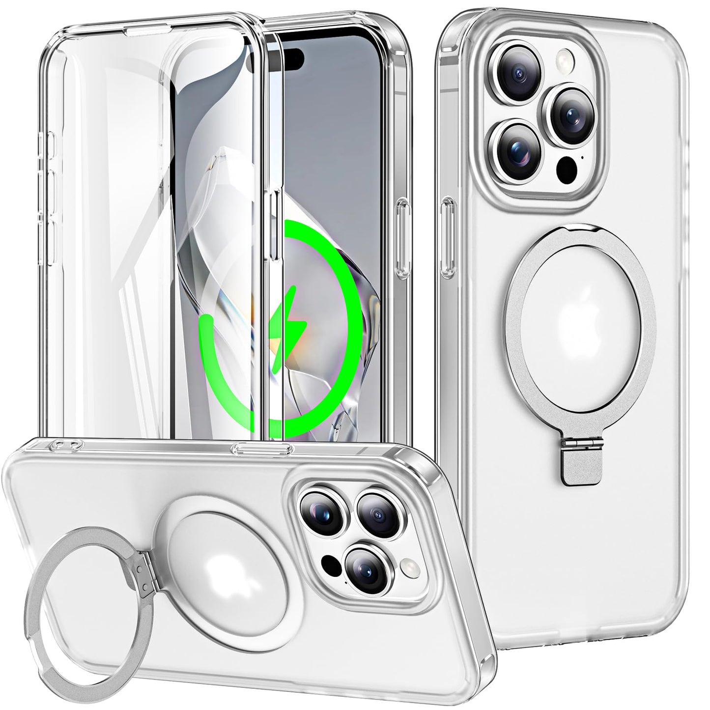 for iPhone 13 Pro Full Body Shockproof Case with Magnetic Invisible Stand [Compatible with MagSafe] Built-in Screen Protector Military Drop ProtectionTranslucent Phone Cover -Hot Pink WN420
