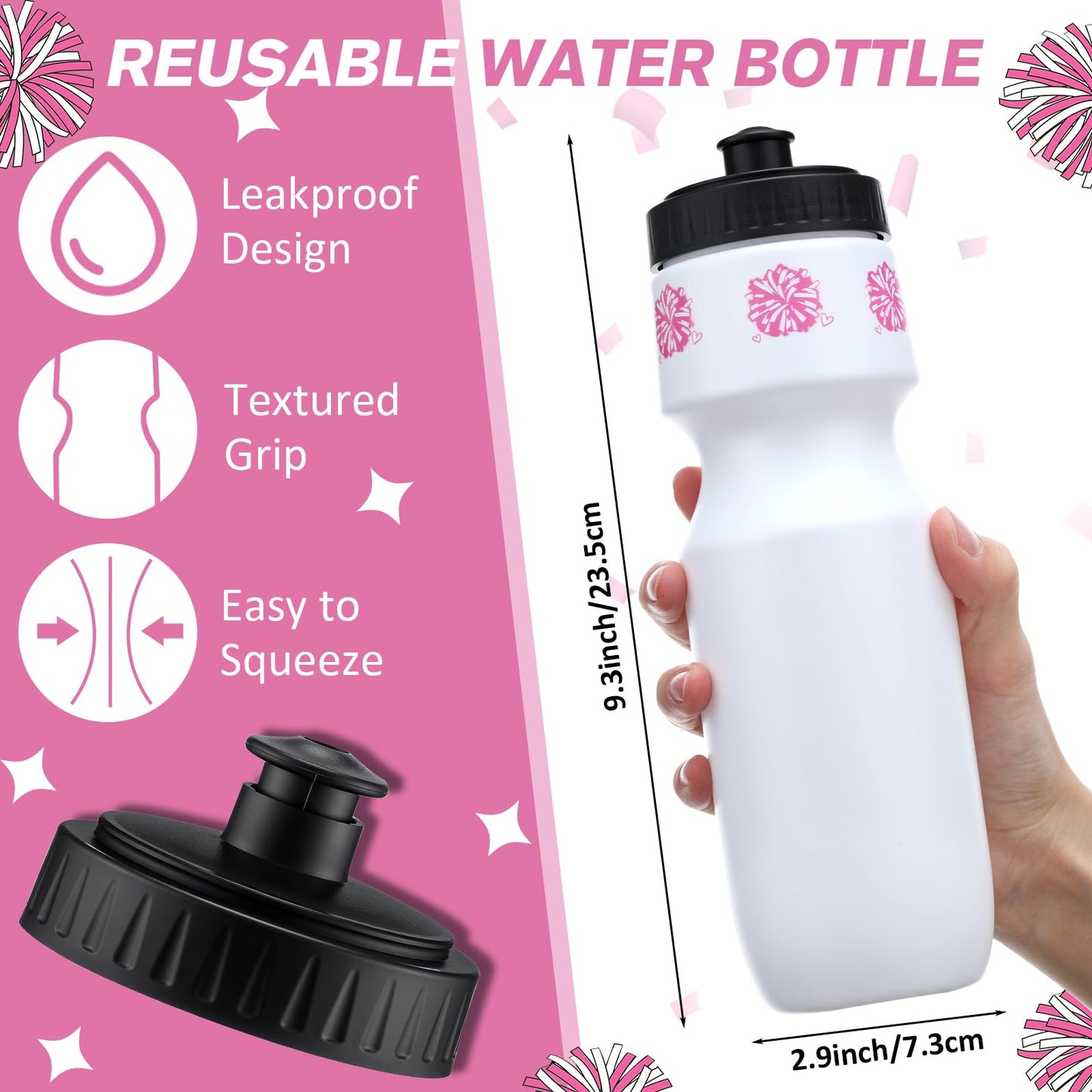Talltalk 12 Pack Cheerleading Water Bottles Bulk 24 oz Reusable Plastic Cheer Water Bottles with Pull Top Cap Dishwasher Safe Cheerleader Drinking Bottle for Game Sports Dance Party (Rose Red) BST220