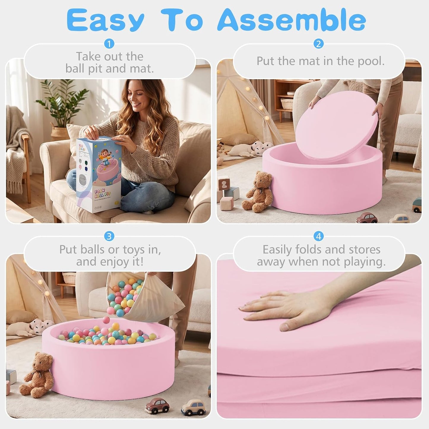 SHJADE Foam Ball Pit, 35.4"x 11.8" Ball Pits for Toddlers-Pink | Soft Memory Sponge Round Playpen Ball Pool for Kids, Ideal Gift for Babies, Indoor and Outdoor Game, Balls not Included DD1210