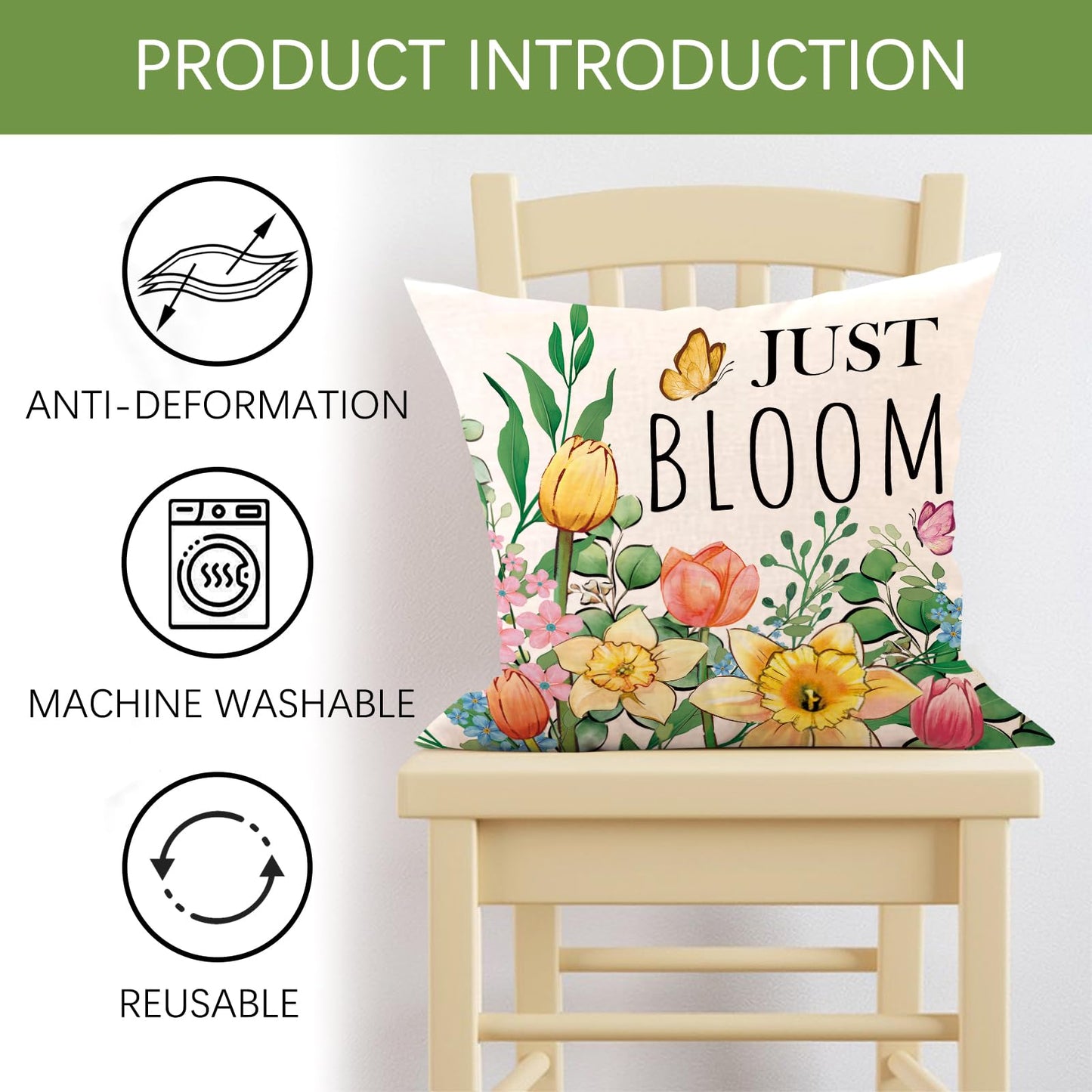 Spring Summer Daisy Flower Decorative Throw Pillow Covers | 18 x 18 Set of 4, Home Sweet Home Floral Wreath Watering Can Boots Porch Home Decor, Live Laugh Love Farmhouse Sofa Couch BST202