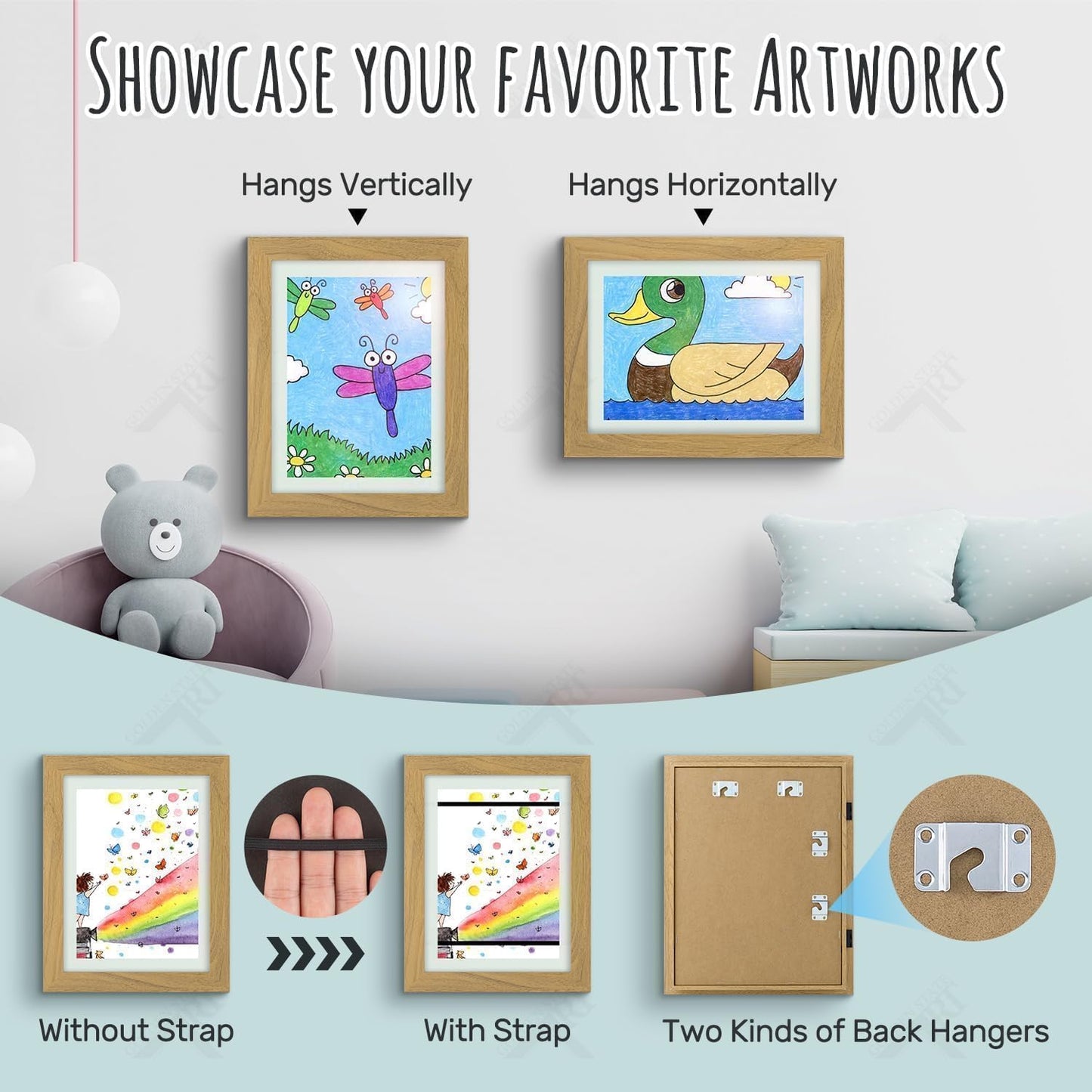 Golden State Art, 8.5x11 Kids Art Frames, Front-Opening Picture Frame Great for Kids Drawings, Artworks, Children Art Projects, Schoolwork, Home or Office (Walnut, Set of 2) BST220