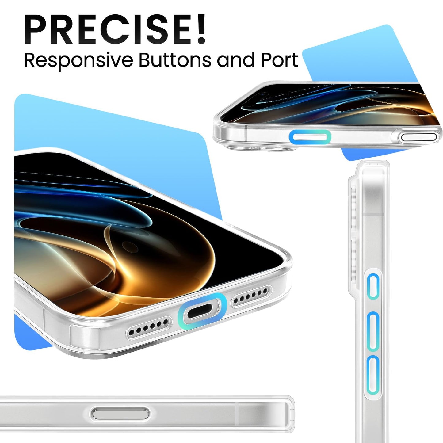 Cute Girly Crystal Clear Case Compatible with iPhone 16 Pro, Camera Control & Shockproof Protection Floral Case for Women, Blue Butterflies WN420