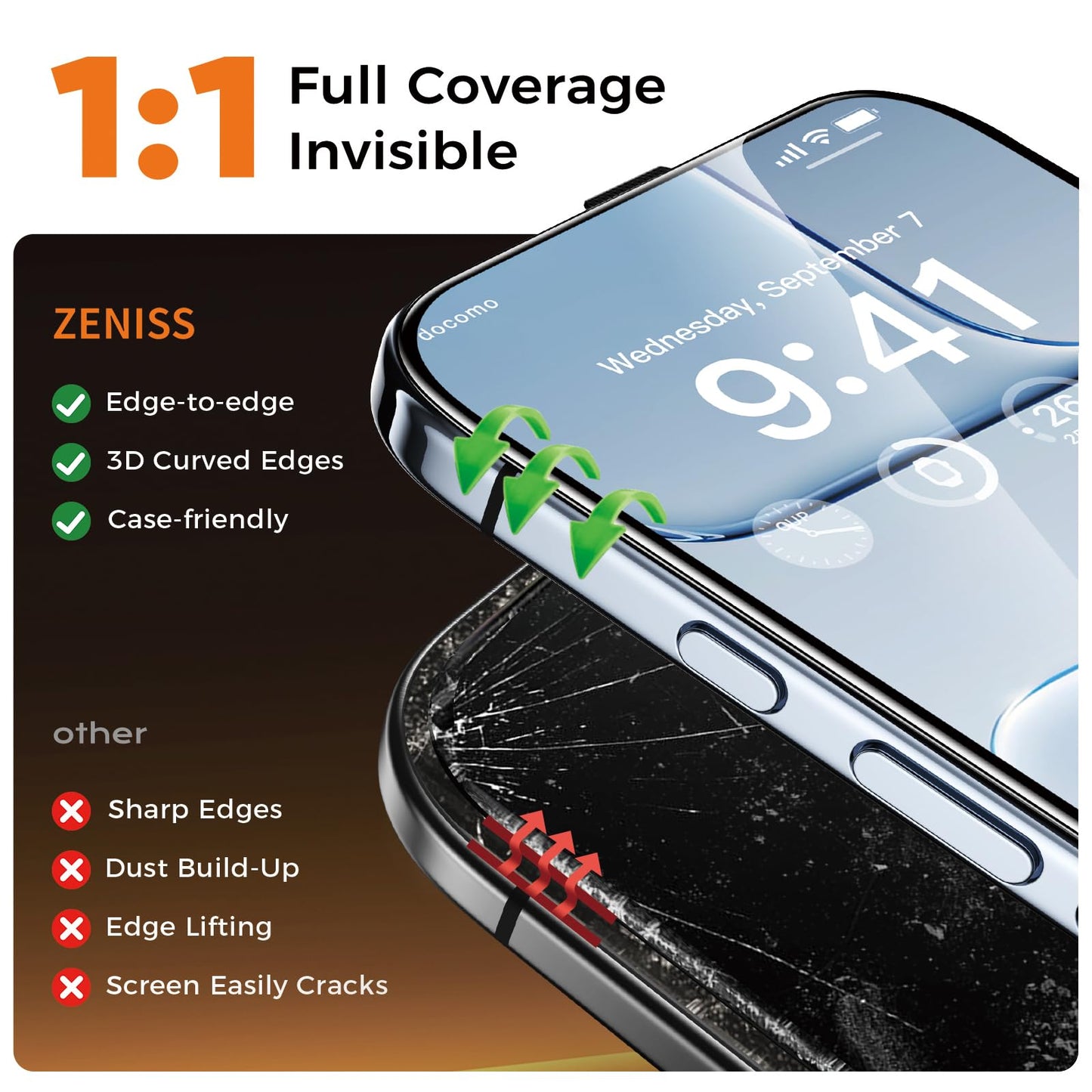 NeverBreak 9H+ Hardness for iPhone 17 Pro Screen Protector 12FT Military Grade Protection (Scratch, Shatter, Drop Resistance) Tempered Glass Full Edge Coverage 6.3" 2025, 2 Pack with De-Bubble Card WN420
