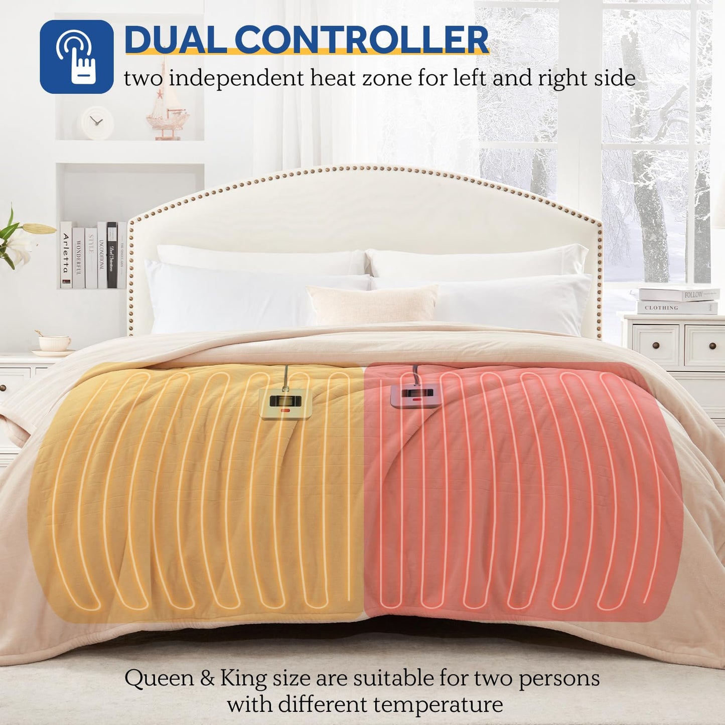 Sealy Heated Electric Blanket Queen Size, Flannel Electric Blanket with 10 Heating Levels & 1-12 Hours Auto Shut Off, Fast Heating Warming Blanket, Machine Washable, Grey, 84 x 90 Inch