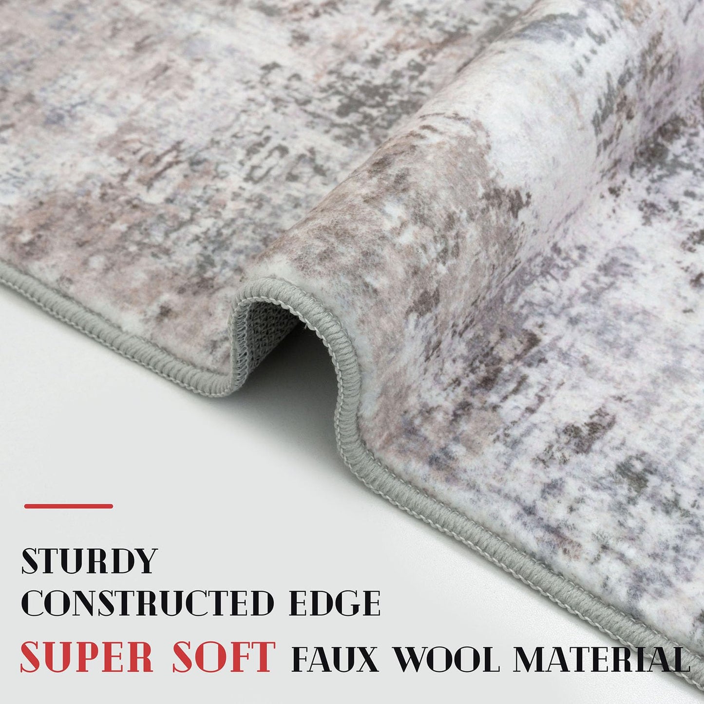 Lansny Modern Abstract Runner - 2x5, Beige Grey Washable Kitchen Entryway Rug Mat Non-Slip Soft Neutral Hallway Rug Thin Print Faux Wool Carpet for Bedroom Laundry Room Indoor BST220
