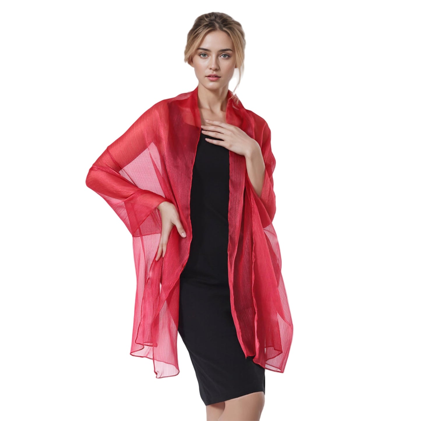 Women Sheer Crepe Shawl - Lightweight Soft Shimmer Wrap for Evening Party, Travel & Festival - Versatile Elegant WN420