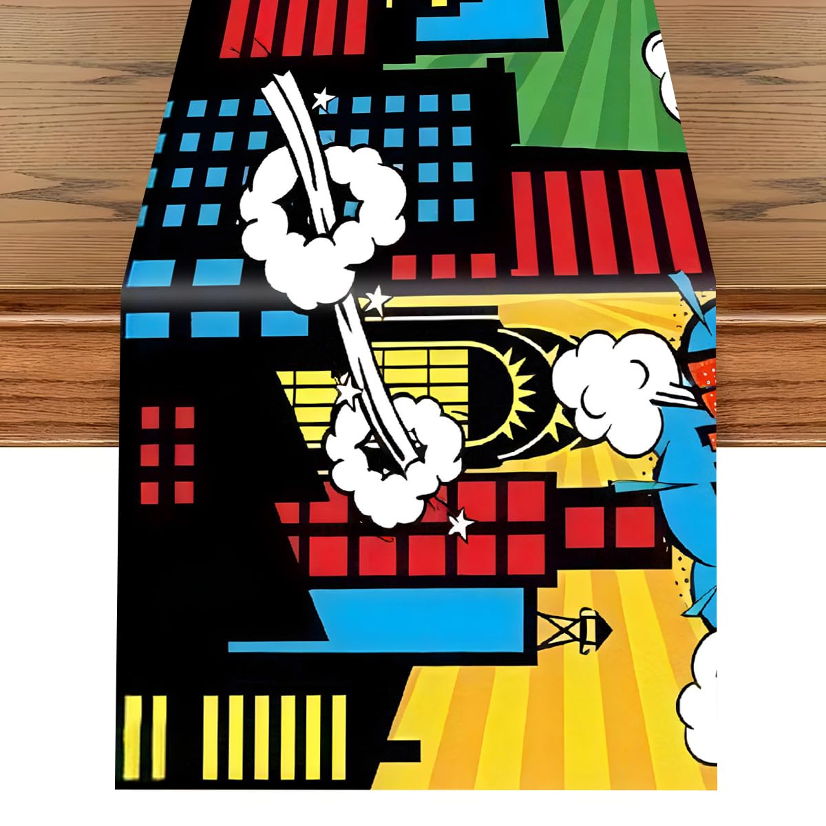 JCJT Extra Long Superhero Party Table Runner 90 Inches (Approx), Comic Book Theme Decorations, Pop Art Retro Style for Candy Buffet Table, Boys Birthday Event Supplies, 14 x 90 Inch BST220