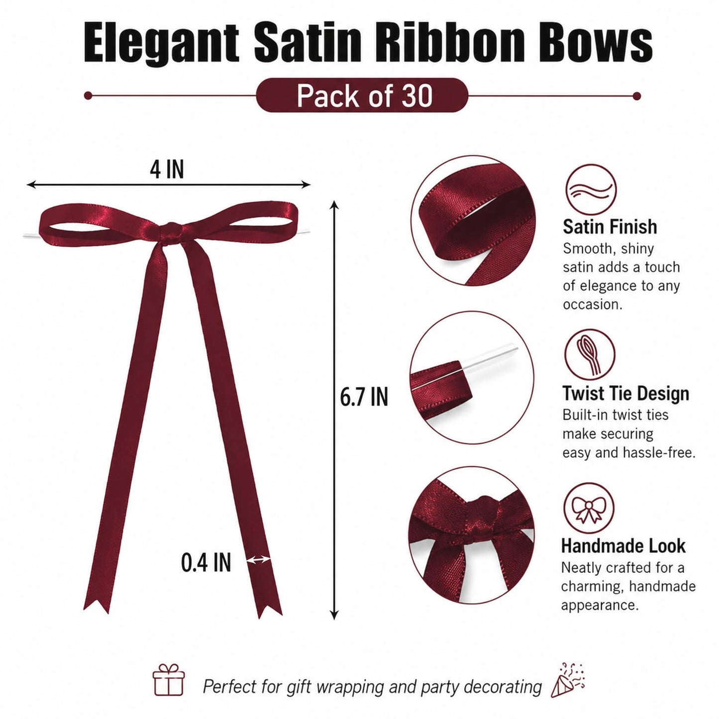 30PCS Satin Ribbon Bows 5×7 inch Light Pink Twist Tie Bows for Gift Wrapping Treat Bag Balloons Craft DIY Gift Champagne and Gender Reveal Baby Show Birthday Theme Party Decor BST220