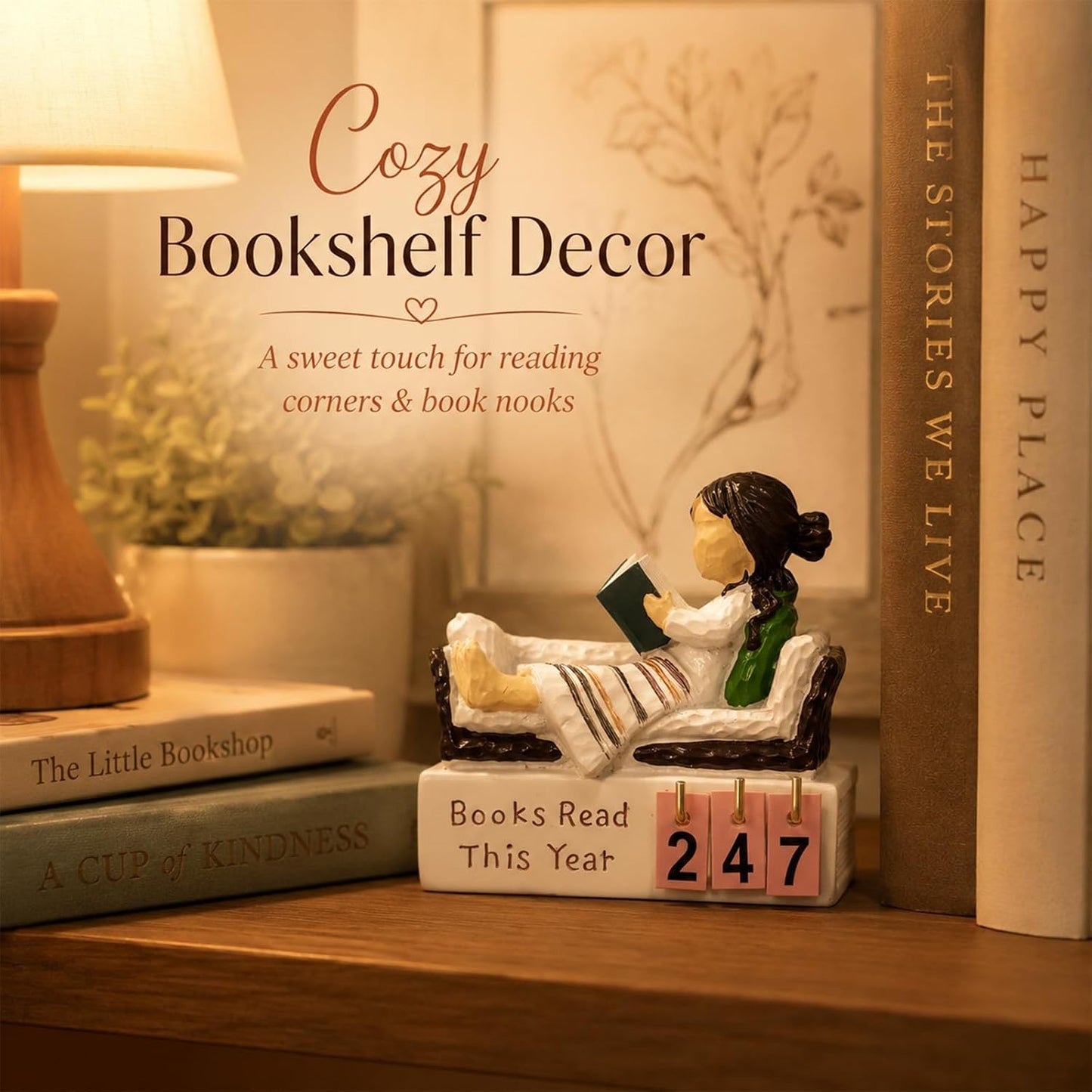 Books Read This Year Counter, Book Lovers Gifts for Women Readers, Bookish Gifts for Bookworms, Reading Tracker with Number Tiles, Bookshelf Decor, Book Accessories for Reading Lovers BST202