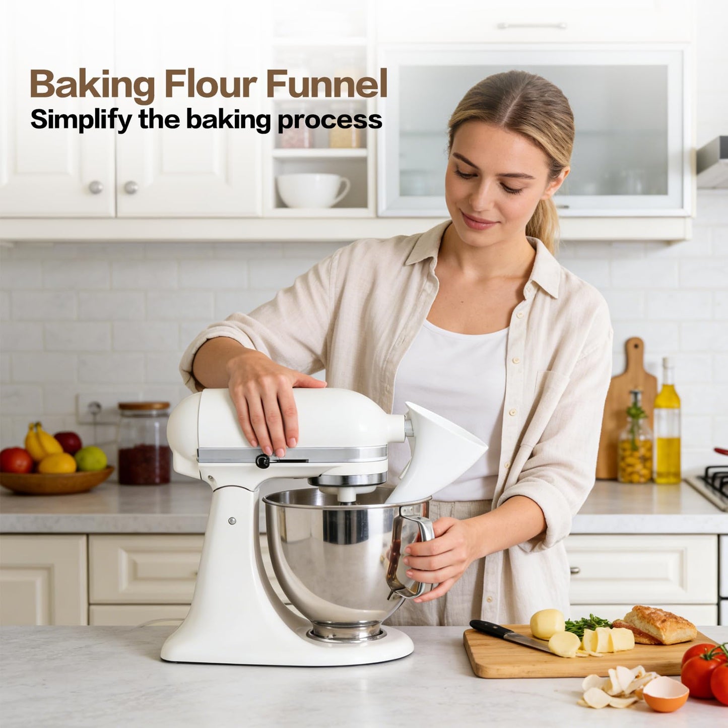 2026 New Flour Funnel for Kitchen Aid Mixer,Fits Tilt-Head 4.5–5 Qt (KSM150), Kitchen Aid Accessories and Attachments,Powder Funnel with Easy-Pour, Prevents Spills,Easy to Clean Baking Tool(Black) BST220