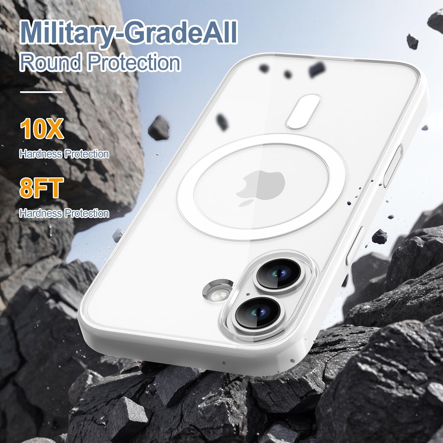 PULOKA for iPhone Case Compatible with Magsafe, Color Bumper & Clear TPU Back Hybrid Shockproof Cover (White, iPhone 16 Pro Max) WN420