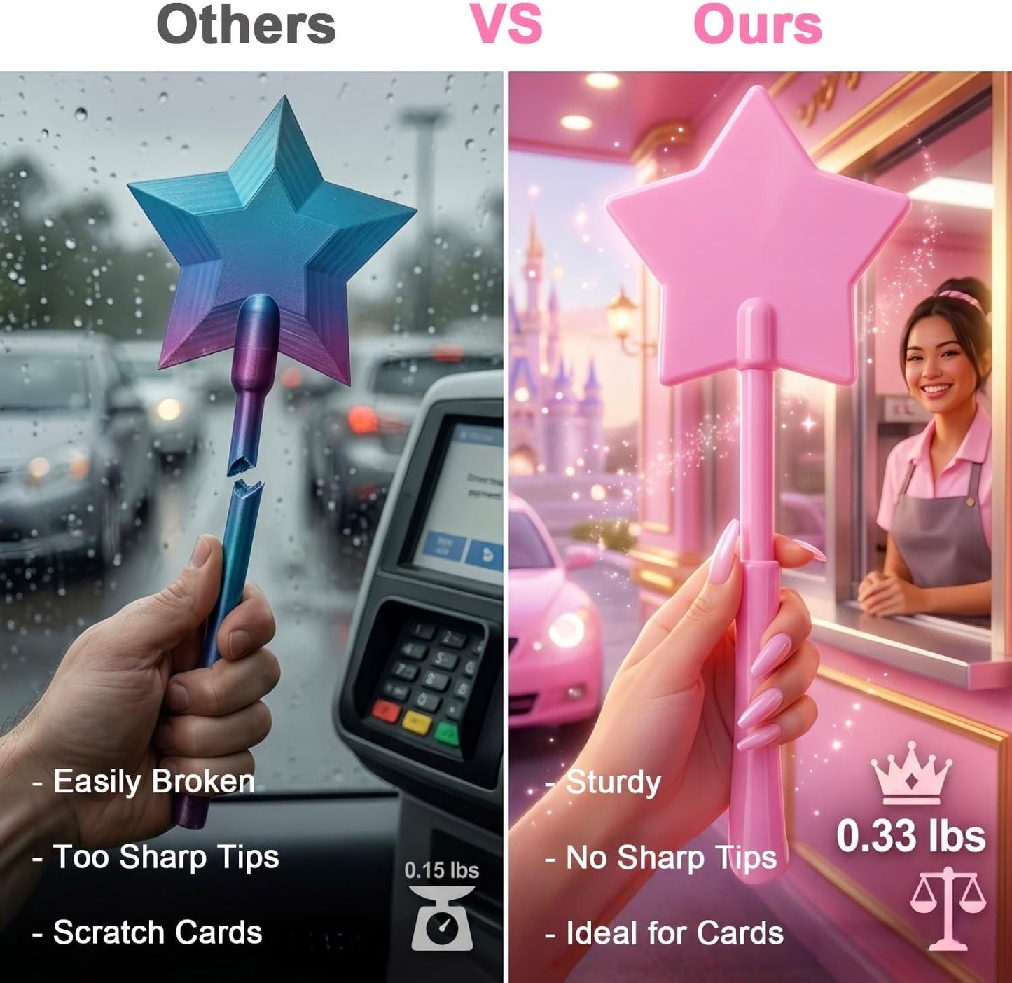 Fairy Pay Credit Card Wand - 14.2" Magic Tap to Pay Debit Card Holder | Contactless Payment Gift for Women with Long Nails at Fast Food Drive Thru & Coffee Shops BST202