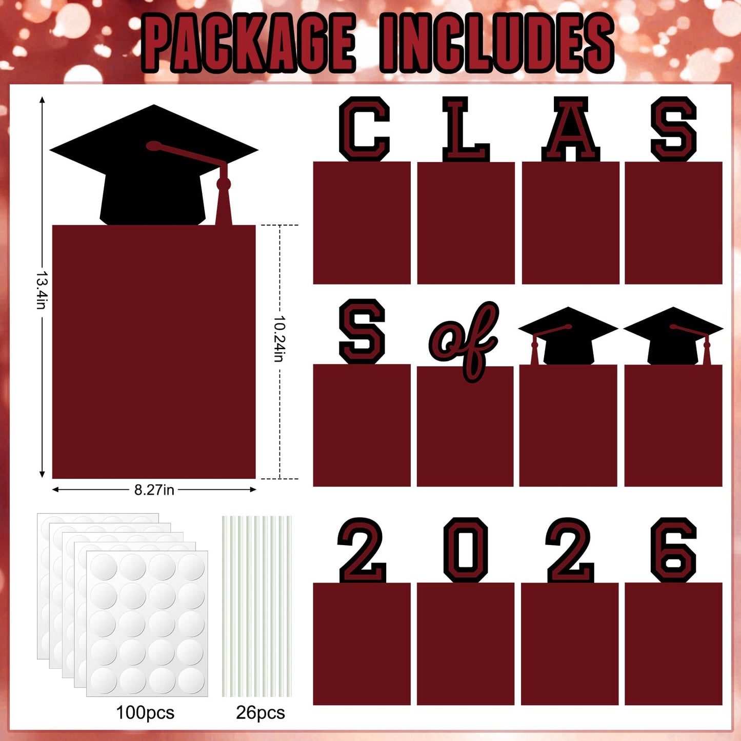 12 Pcs Graduation Photo Yard Sign Decorations 2026, K-12 Grade Graduation School Picture Frame Lawn Sign with Stakes for Kindergarten Middle High School Class of 2026 Grad Party Decorations, Red WN420