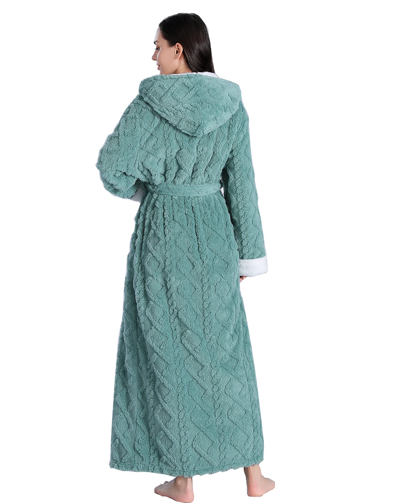 LKG women's robes long plush hooded ladies shower luxury christmas warm fuzzy robes house coat bathrobe for women full length WN420