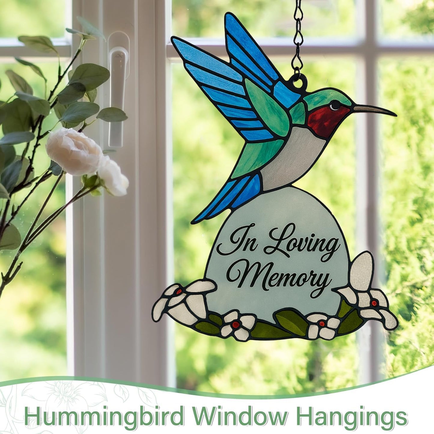 Hummingbird Suncatcher Memorial Gifts, Dog Memorial Gifts for Loss of Dog, Sympathy Gift for Loss of Loved One in Loving Memory, Bereavement Condolence Pet Loss Sympathy Gift Glass Hummingbird BST326H