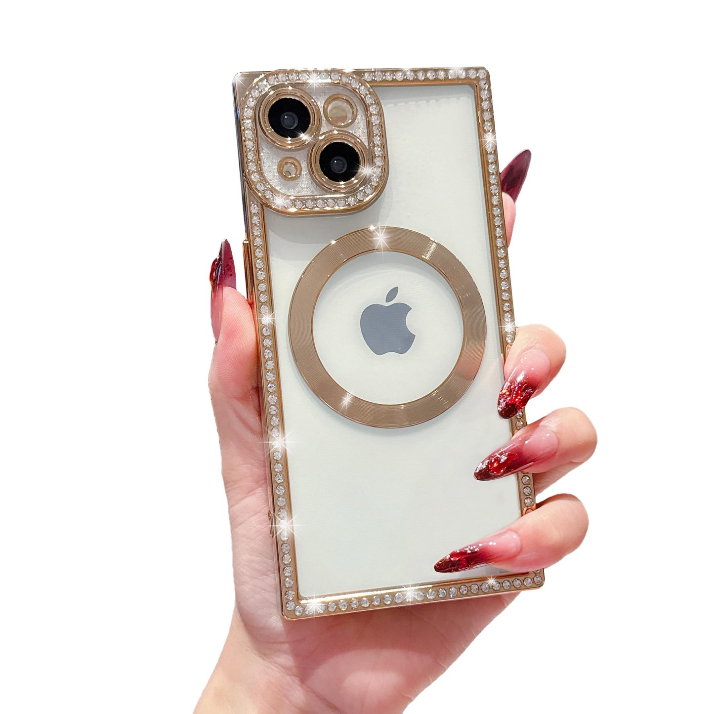 Owncase Magnetic for iPhone 13 Pro Case, Compatible with Magsafe, Crystal Diamonds Glitter Electroplated Edge Soft TPU Clear Phone Case for Women Girls, Gold WN420