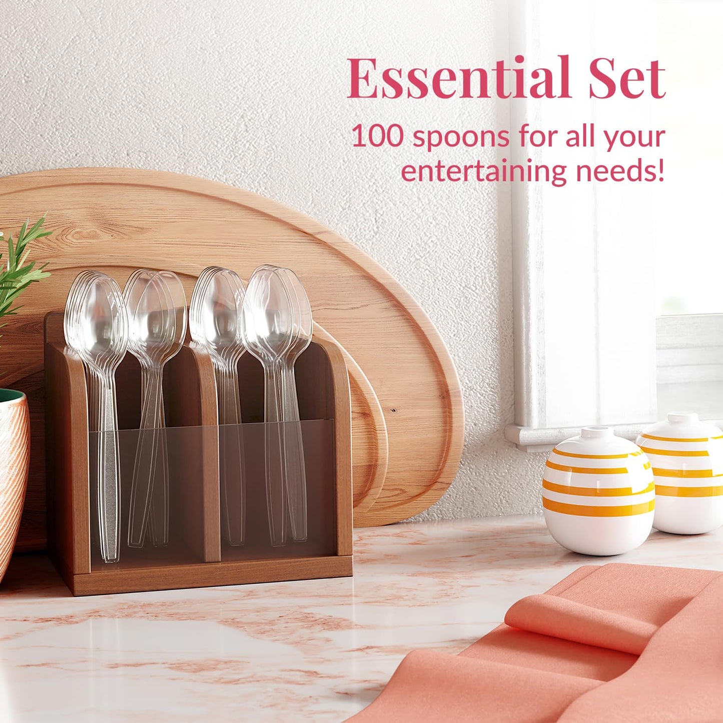 Prestee 300 Black Plastic Spoons Bulk - Durable Disposable Plastic Silverware Spoons - Heat-Resistant Spoon Cutlery - Heavy Duty Flatware Pack - Disposable Silverware Utensil Set for Hot and Cold Food BST220