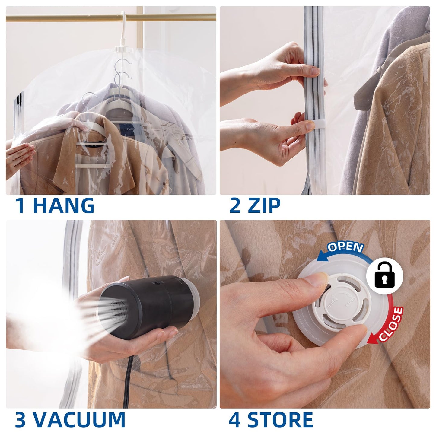 Hanging Vacuum Storage Bags, 6 Pack Hanging Storage Bags for Clothes With Electric Pump N27