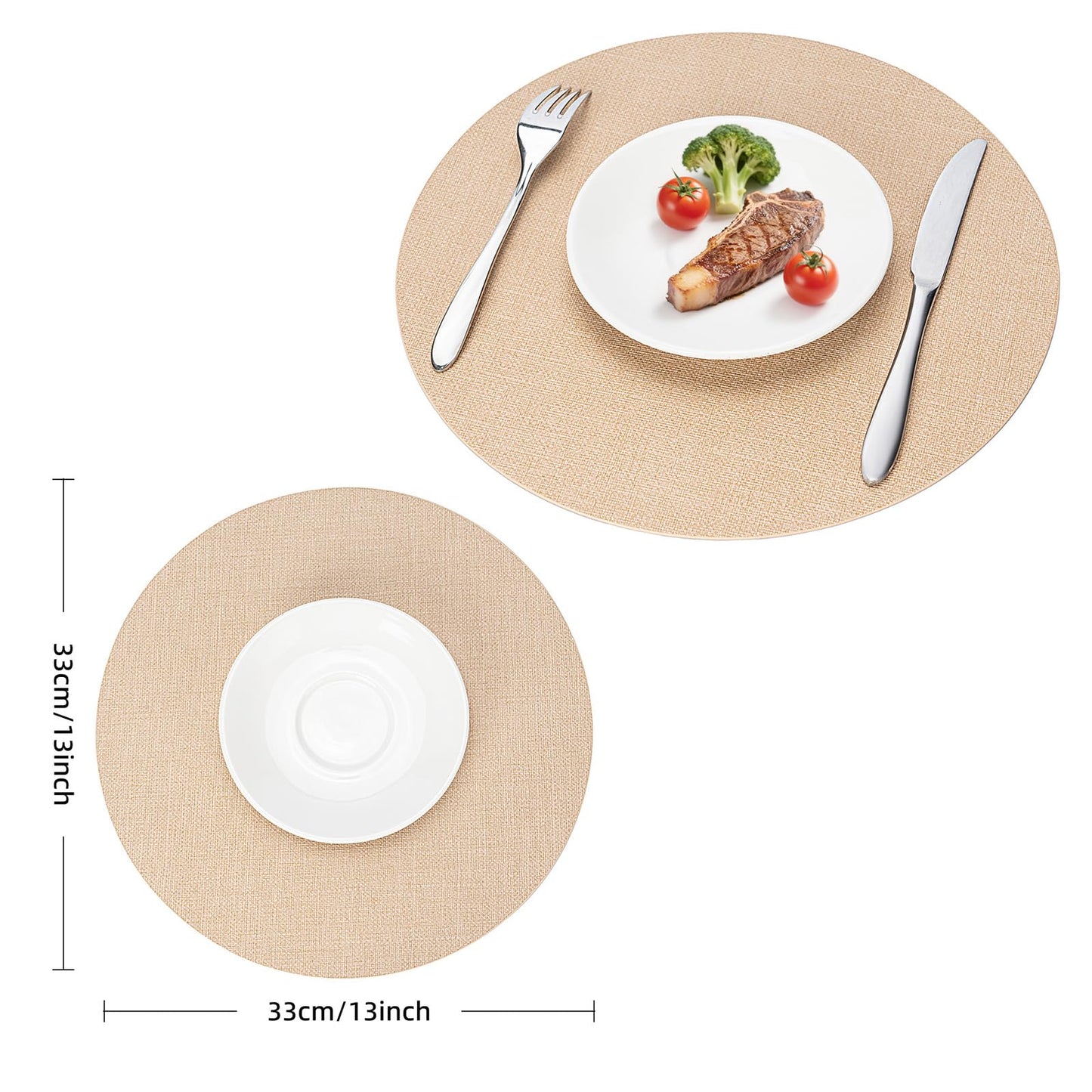 Faux Leather Placemats Set of 6, Wipeable Waterproof Stain Resistant Table Mats, Heat Resistant Thick Placemats with Hand-Painted Edges for Kitchen Dining, Imitative Linen Texture, Various Shapes BST326H