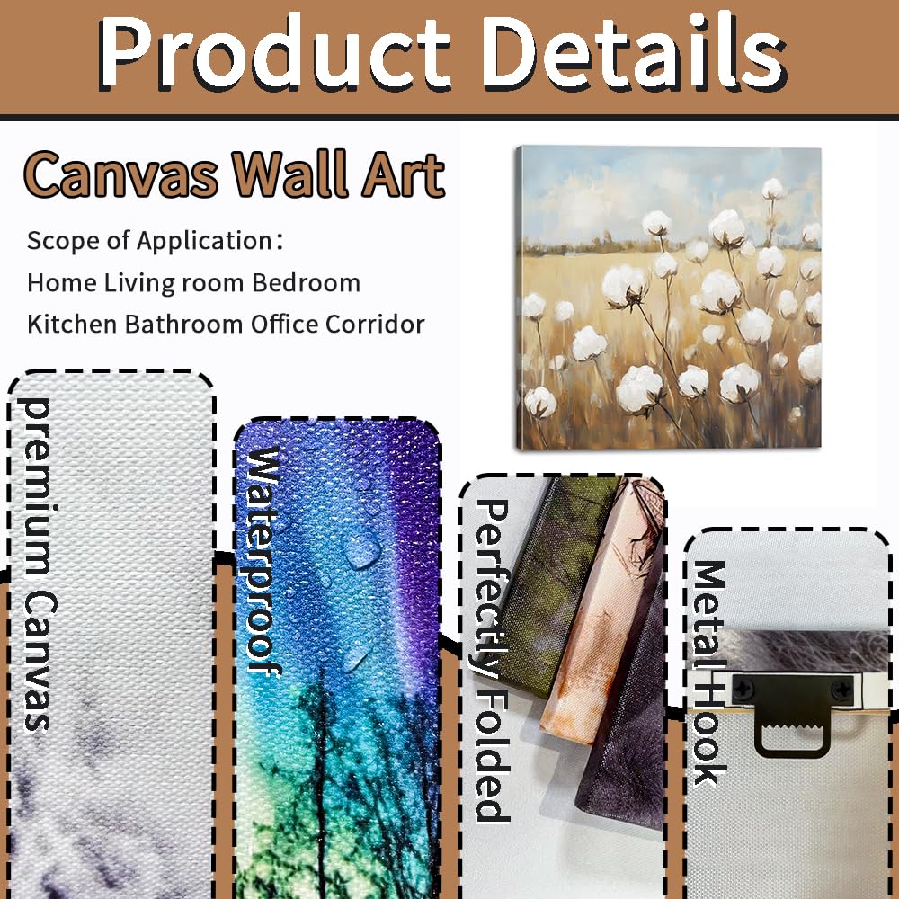 Cotton Canvas Wall Art Rustic Flower Pictures Wall Decor Country Farmhouse Floral Painting Prints Botanical Poster for Living Room Bedroom Bathroom Kitchen Decor Framed(Farm-2,12L x 12W) BST326H