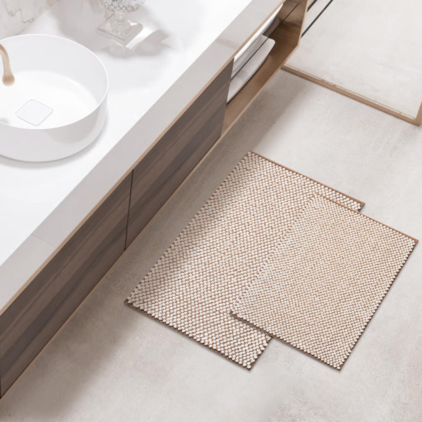 FRESHMINT Chenille Bathroom Rugs Sets 2 Piece 17"x24"+20"x32", Non-Slip Bath Mats, Absorbent Bath Rug, Washable Set of 2 Shower Floor Mat, Gray BST220