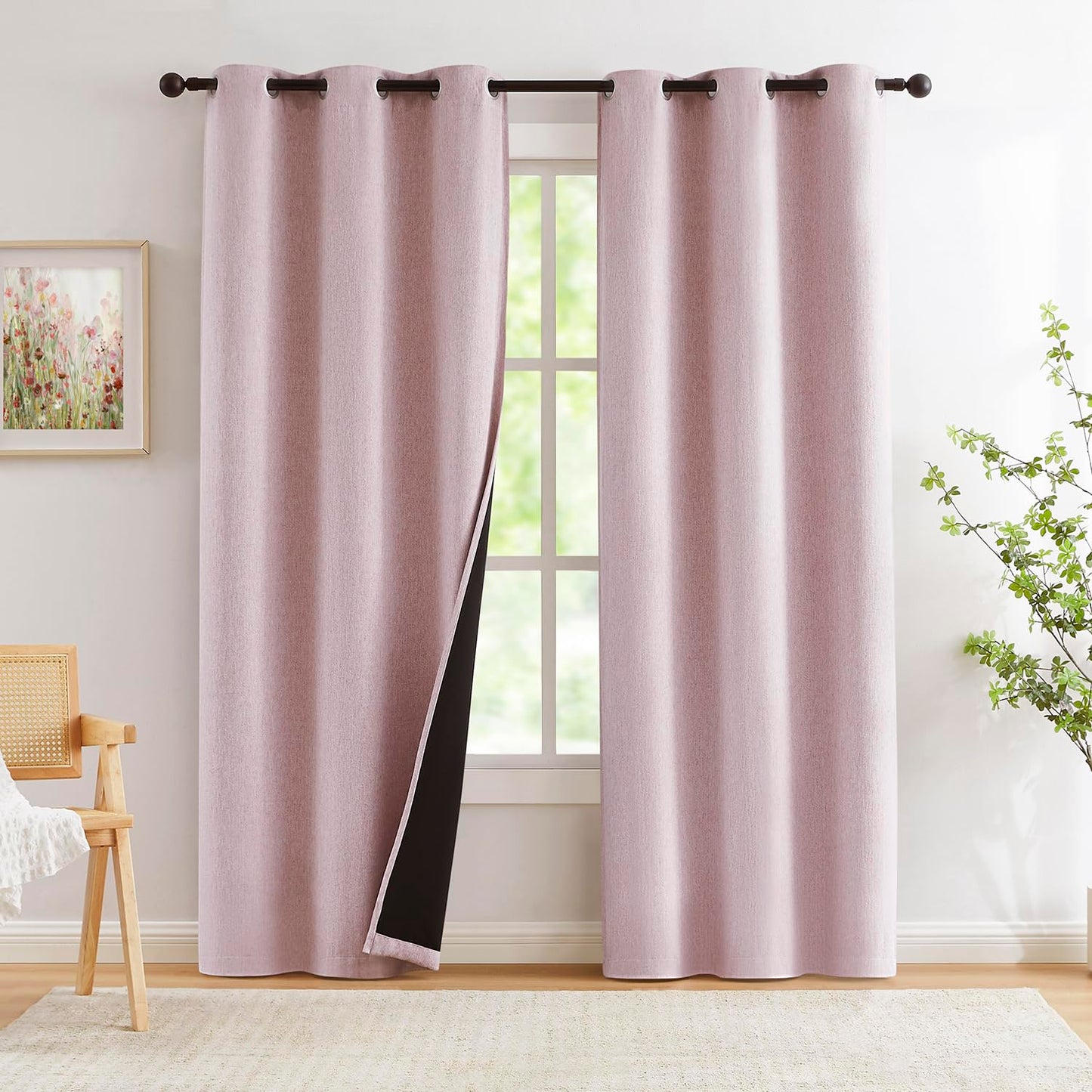 Grey Full Blackout Linen Curtains 84-inch-Long Thermal Insulated Noise Reducing Bedroom Drapes Rustic Farmhouse Triple Weave Window Treatment Set for Theatre, Nursery, 40"x84"x2, Grey BST202