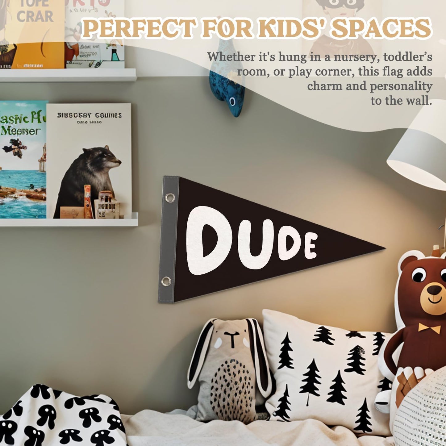 Boy Nursery Decor Pennant Banner Flags Decor, Playroom Essentials, Dude Felt Banner Wall Art Decor for Toddler Kids Room Nursery,Boy Playroom Decor 7.4x14 Inch BST326H
