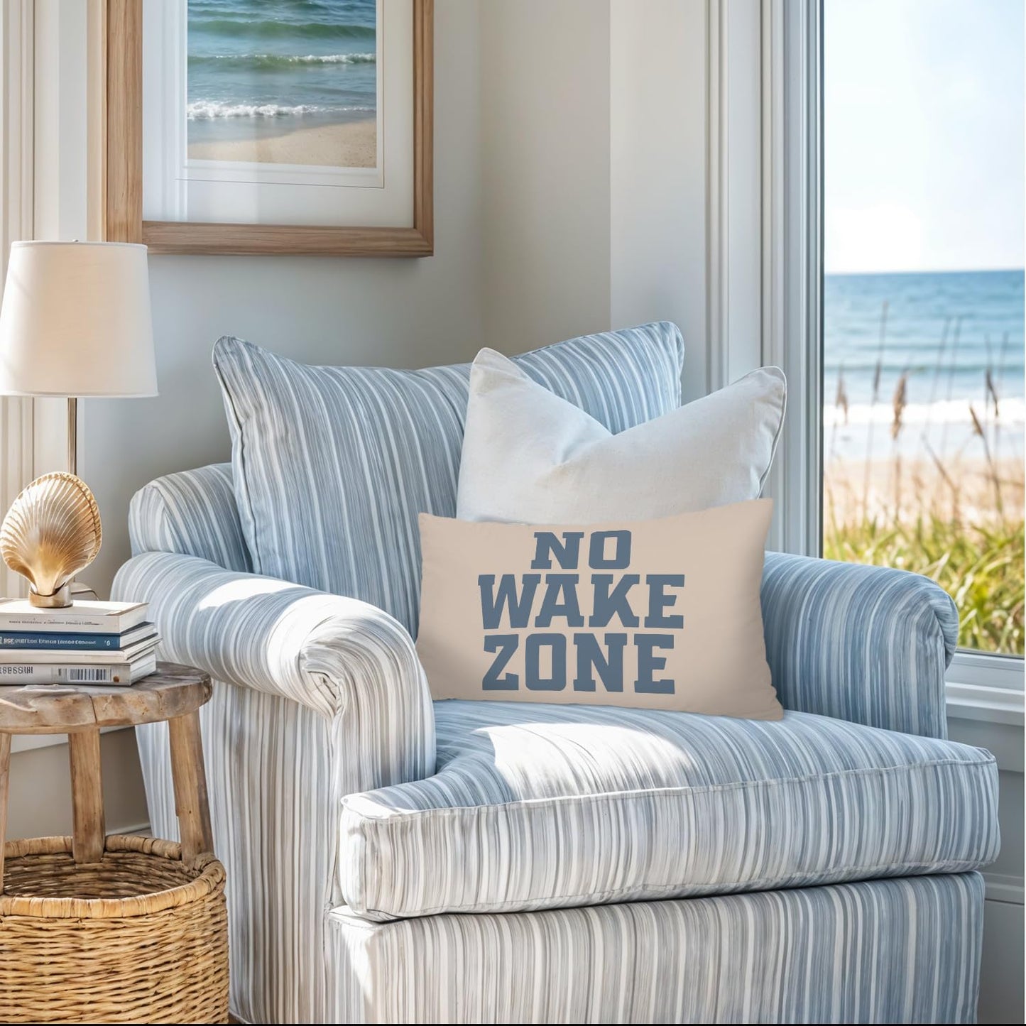Coastal Beach Girly Room Decor 12x20 Pillow Cover, Preppy Beach Navy Blue Bikini Striped Decorative Lumbar Pillow Covers for Girls Bedroom College Dorm Sofa Couch BST326L