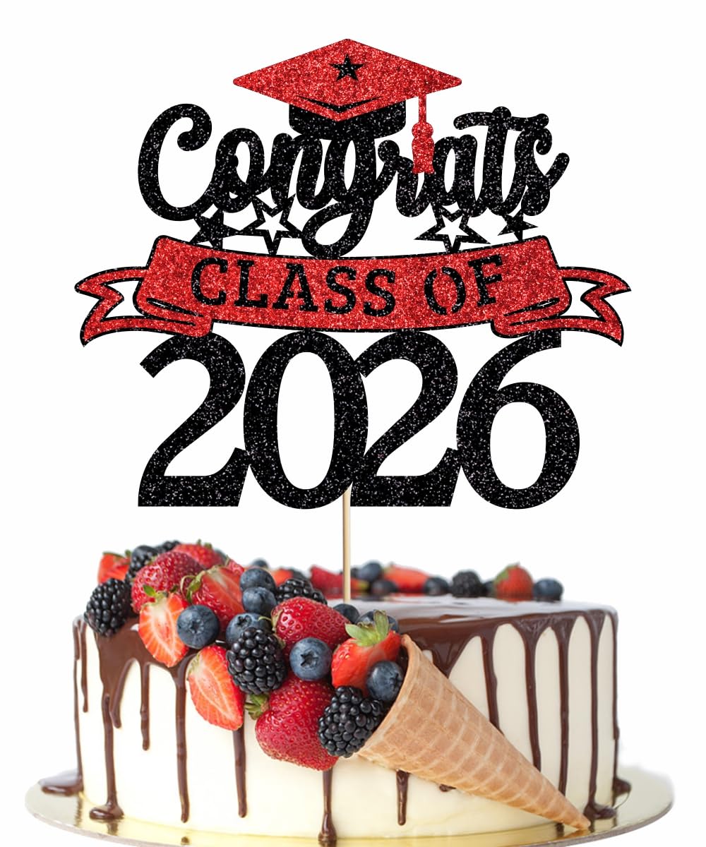 Congratulations Cake Topper,Congratulations 2026 Graduation | Cake Topper,Graduation, Wedding, Retirement, Birthday, Anniversary, Celebration Party Decorations Supplies (Black Gold) BST202