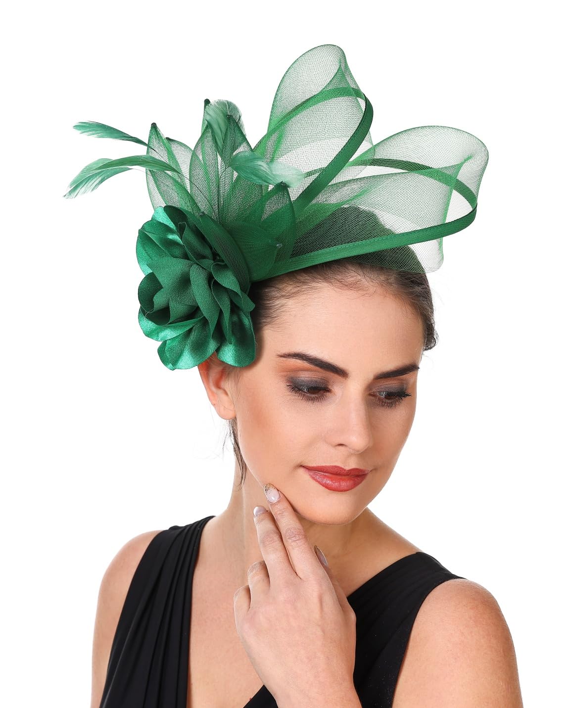SAFERIN Fascinators Hat Flower Mesh Ribbons Feathers on a Headband and a Clip Tea Party Headwear for Girls and Women WN420