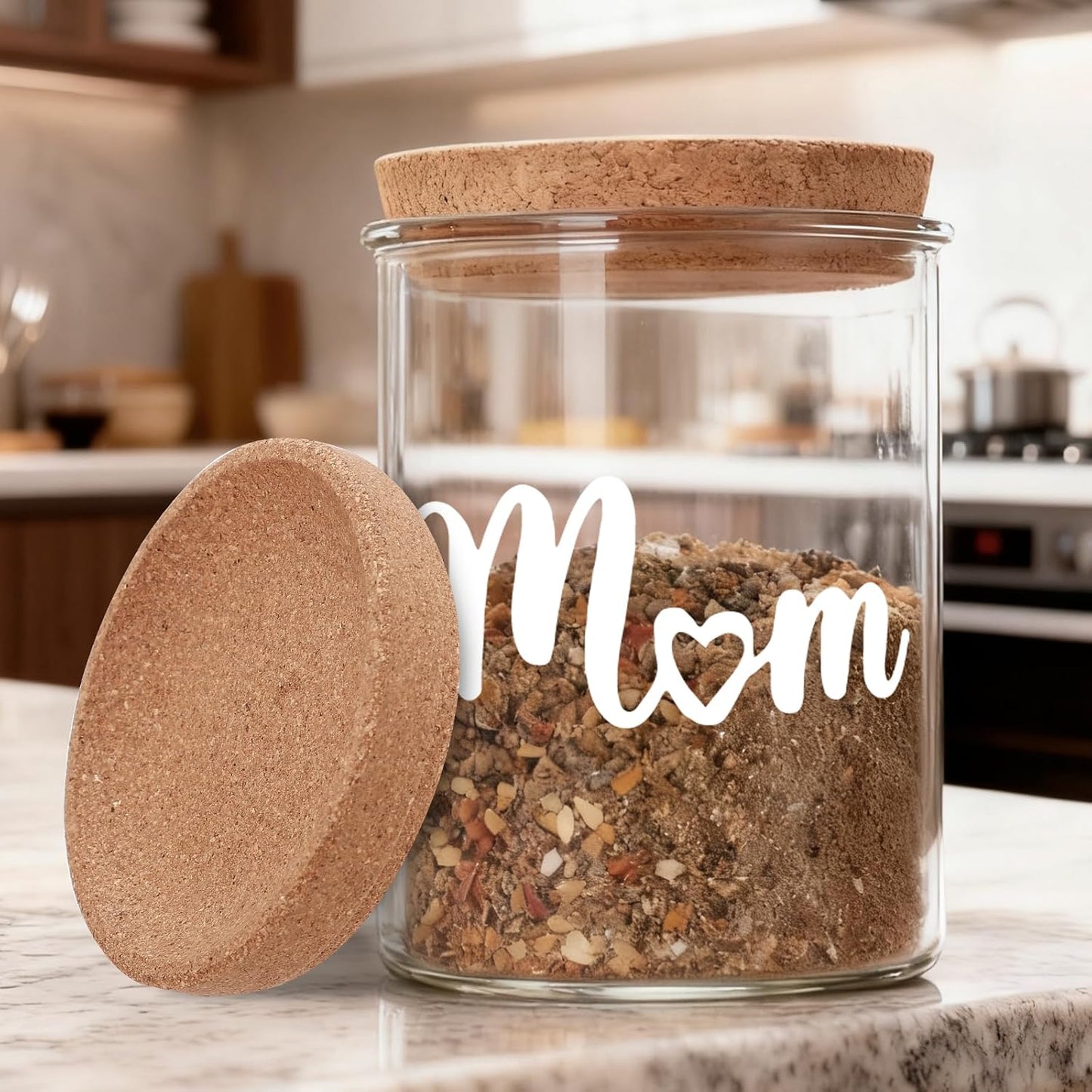 Best Mom Ever Glass Spice Jars Set with Cork Lids and Tray for women | 3-Piece Seasoning Storage Jars for Kitchen for Mom,ideal for Birthday Christmas End of Years present WN420