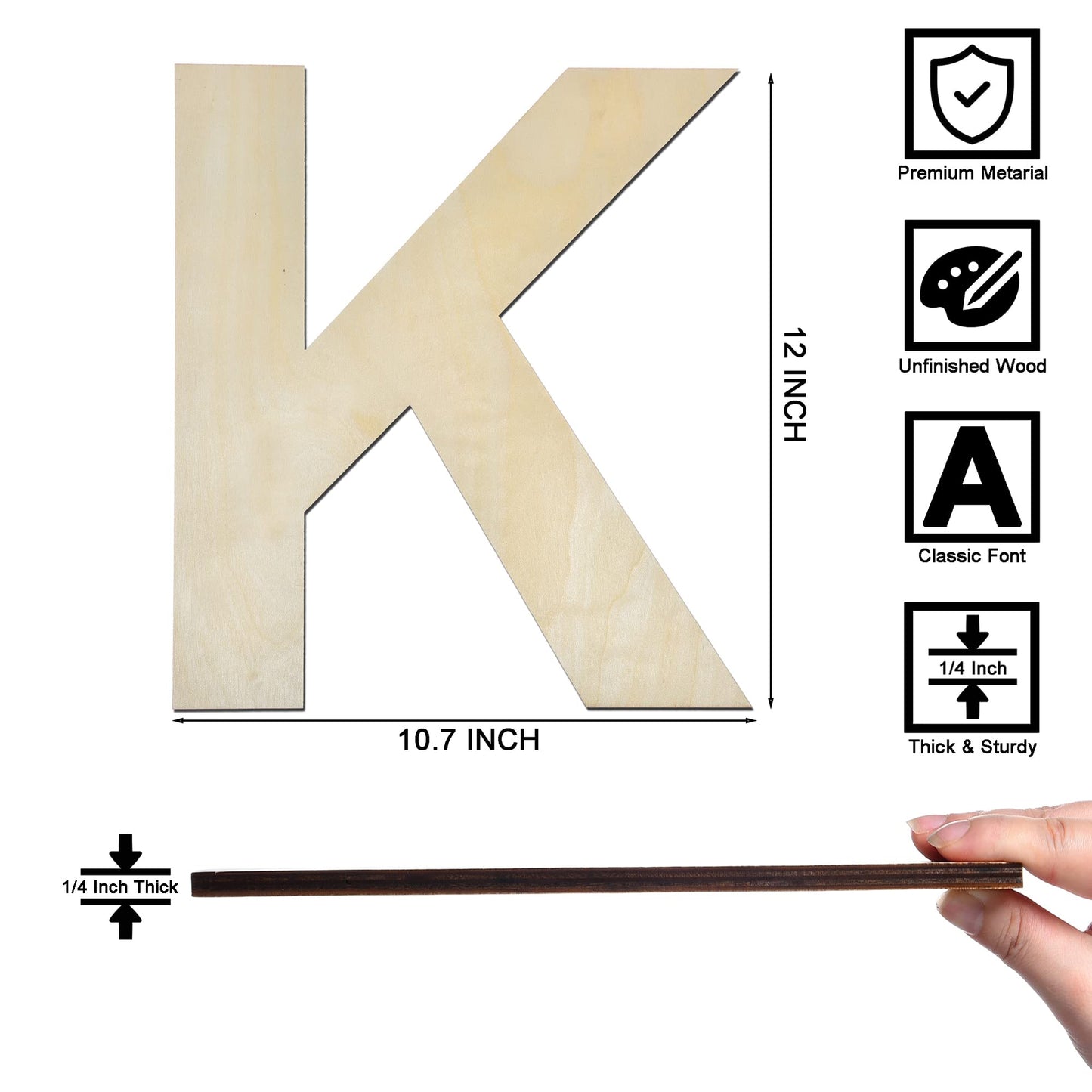 12 Inch Wooden Letter X, 1/4 Inch Thick Large Unfinished Wood Letter for Home Wall Decor, DIY Crafts BST220
