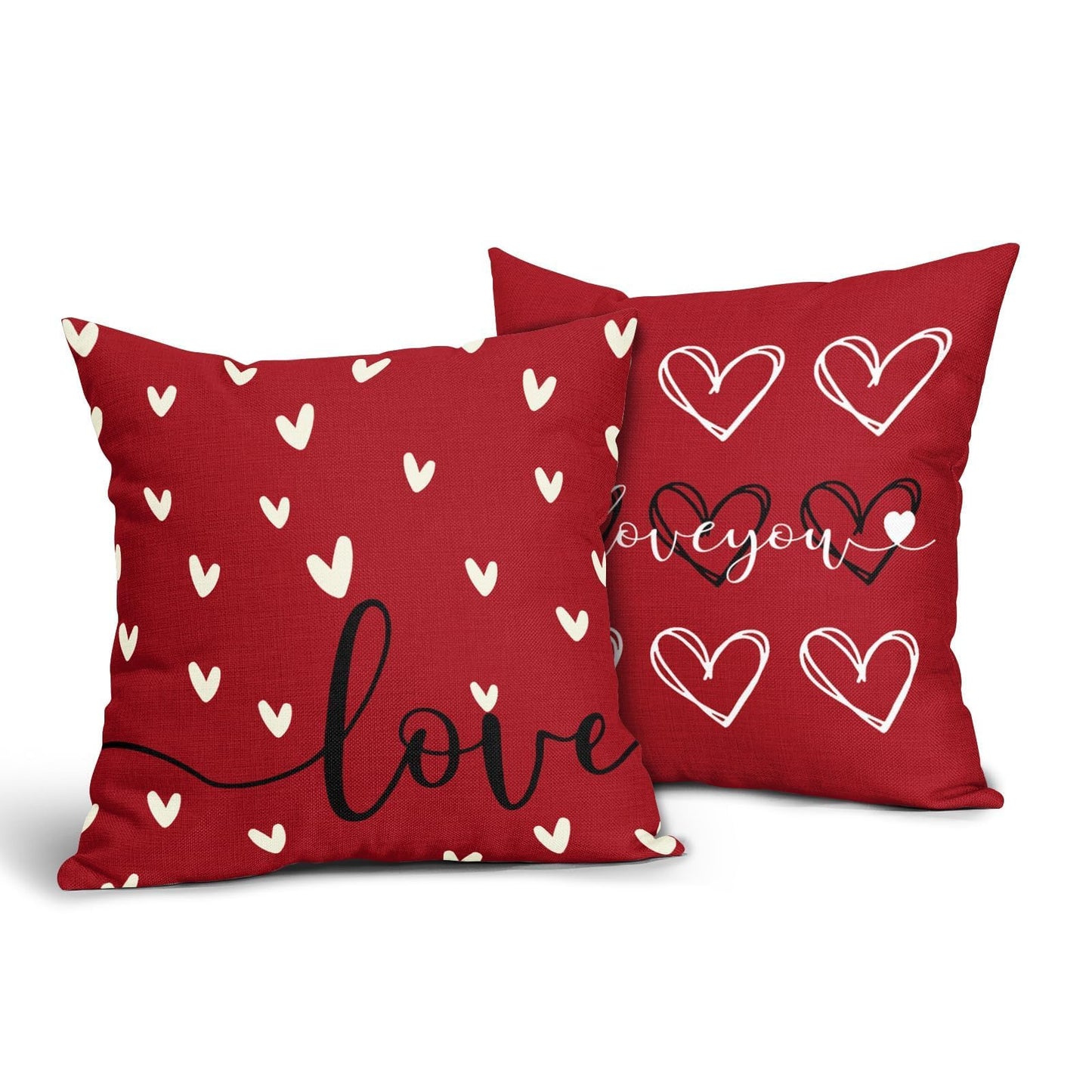 Red Heart Throw Pillow Cover 18x18 Inch Pack of 2 Happy Valentine's Day Cream and Red Cushion Pillow Case Square Valentines Day Love Heart Pillowcase Decor for Party Bed Sofa Home Car Bedroom Outdoor BST326H