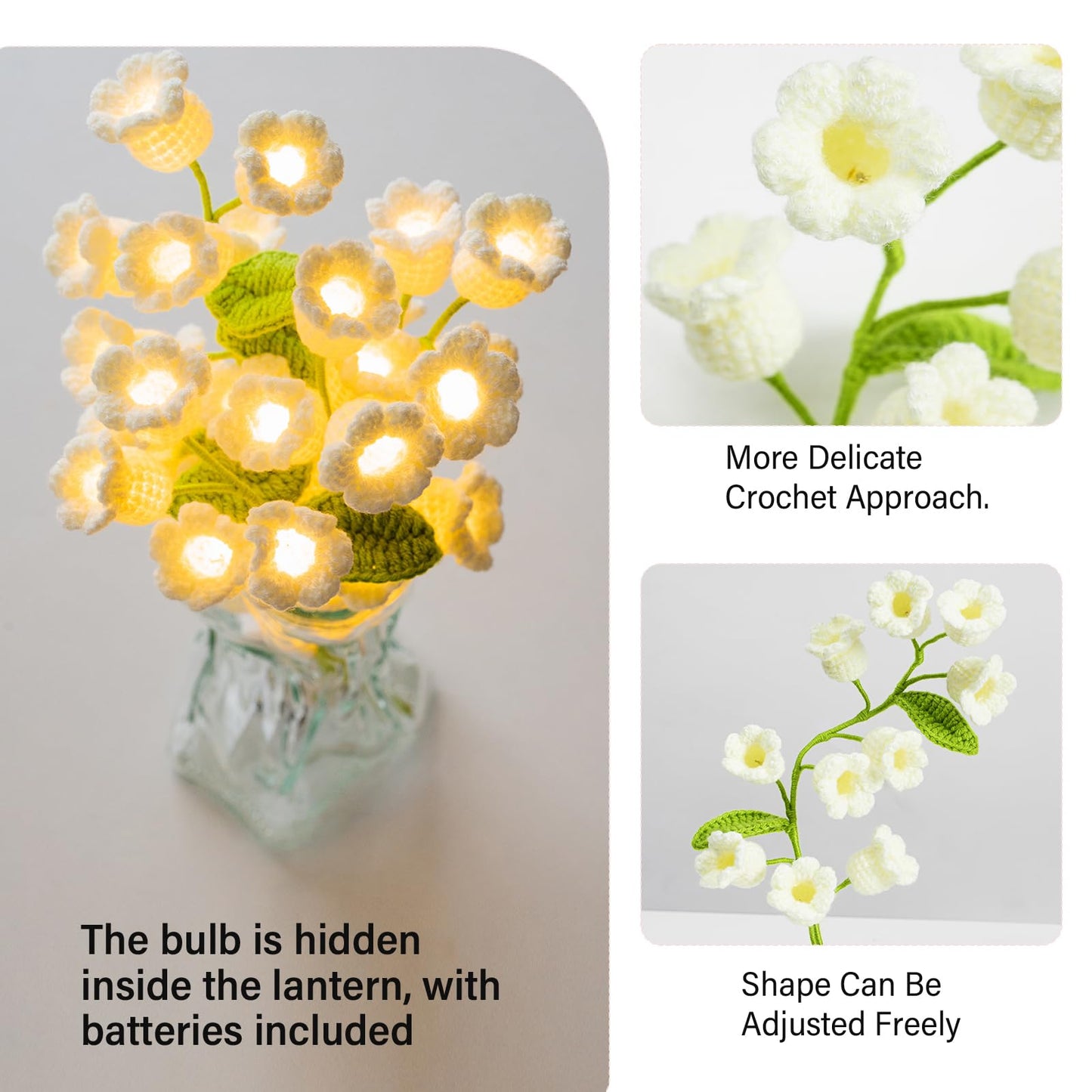 1PC Lily of The Valley Lamp Crochet Flowers Bouquet Light Gift for Women | Cute Night Light for Mother's Day, Wife, Girlfriend, Birthday, Perfect Home or Office Decor Battery Included BST220