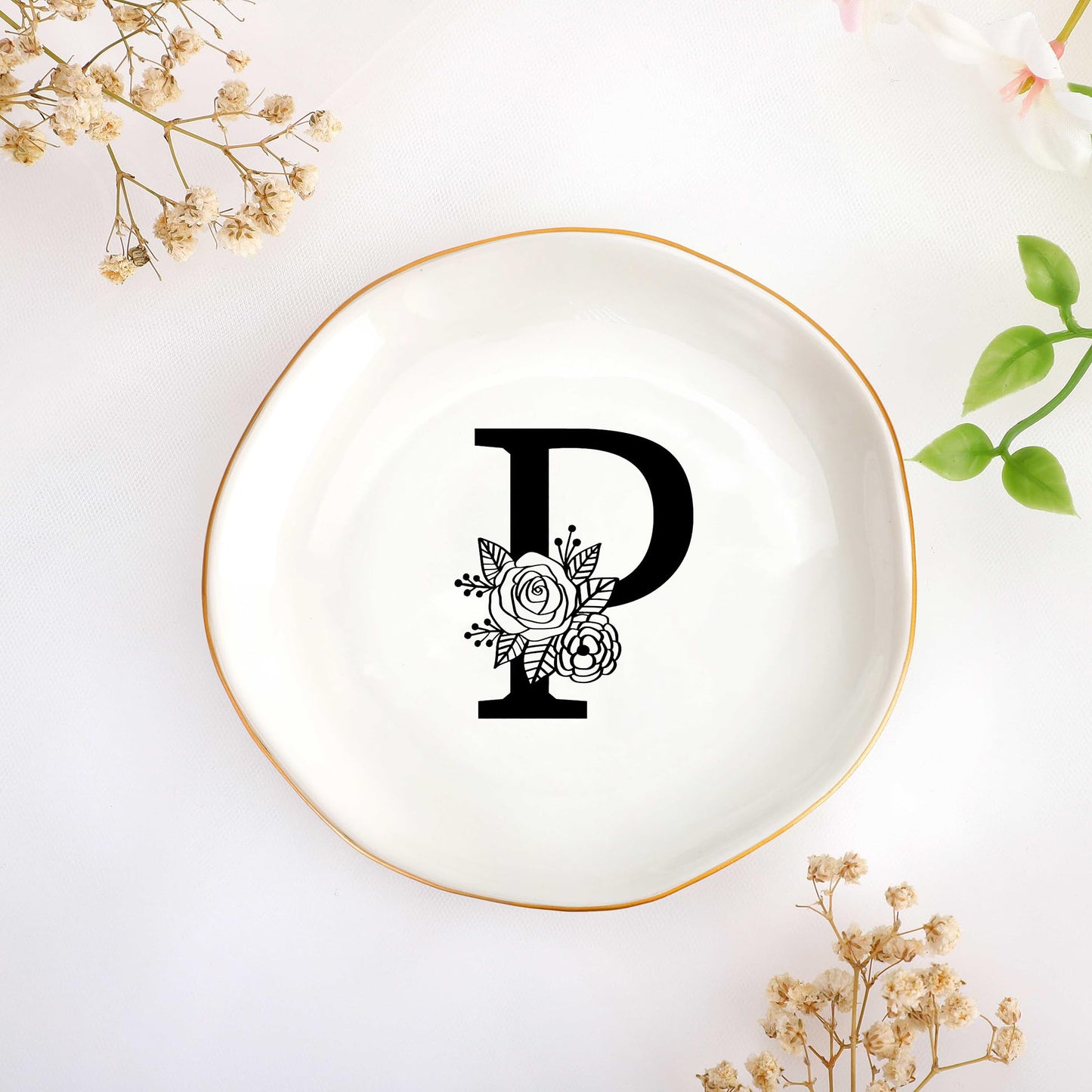 JoycuFF Initial B Ceramic Jewelry Tray, Bridesmaid Bride Gifts, Mothers Day Christmas Anniversary Engagement Birthday Gifts for Women Couples, Trinket Dish for Rings Earrings Necklaces Bracelets Keys BST202