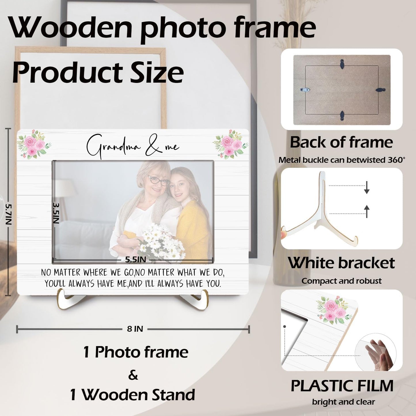 Grandma and Me Picture Frame 4x6, Grandmother Photo Frame, Grandma Gifts from Granddaughter Grandson Grandkids, Grandmother Gifts for Birthday Christmas Mother's Day WN420
