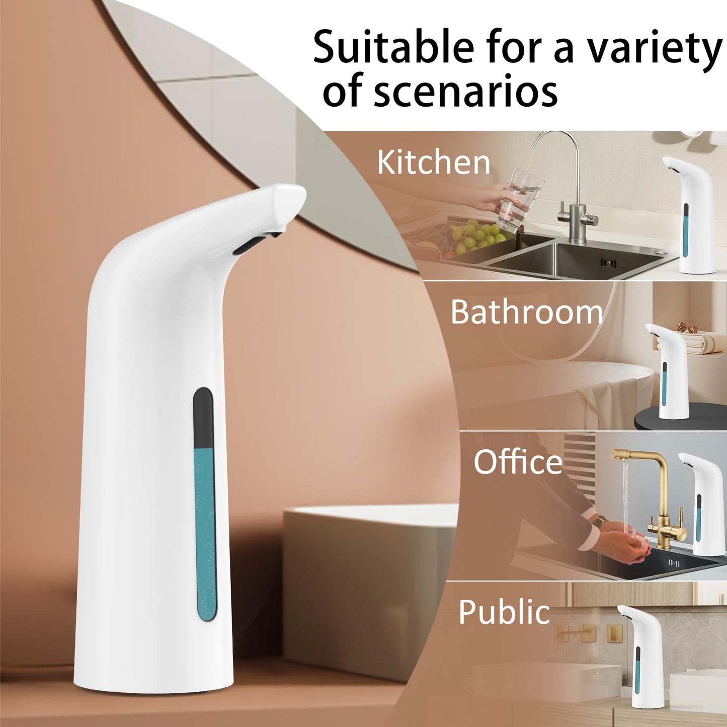 Automatic Soap Dispenser Touchless,400ML Hand & Dish Countertop Electric Liquid Dispenser with Sensor,Modern 4 Gear Adjustable Black Waterproof Battery Operated Kitchen Auto Soap Pump WN420