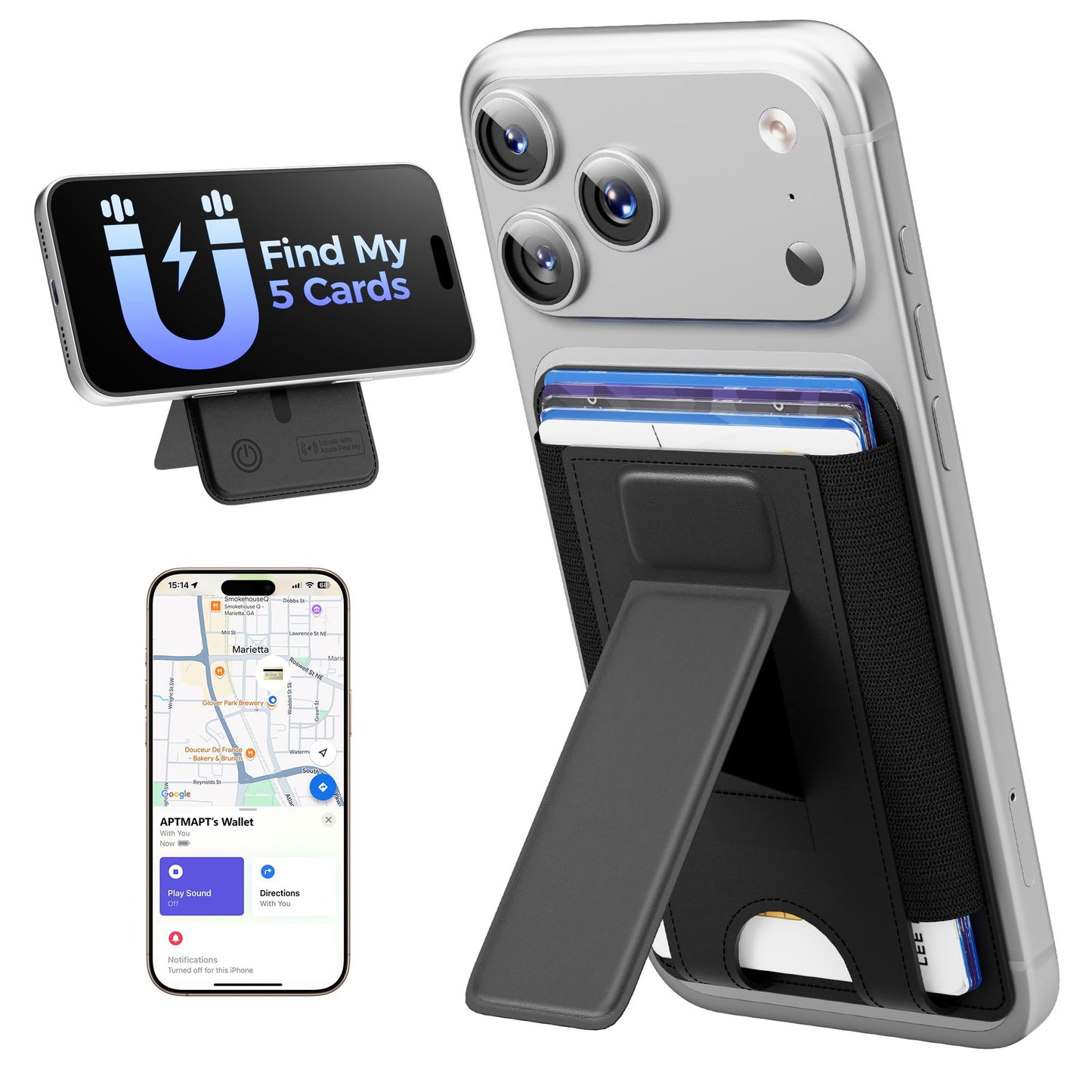 for MagSafe Wallet, Works with Apple Find My, 5-Card RFID Holder with Stand Also Grip, Strong Magnetic Wallet for iPhone 17/16/15/14/13/12 Pro Max Air Plus, Wireless Charging, Brown BST220