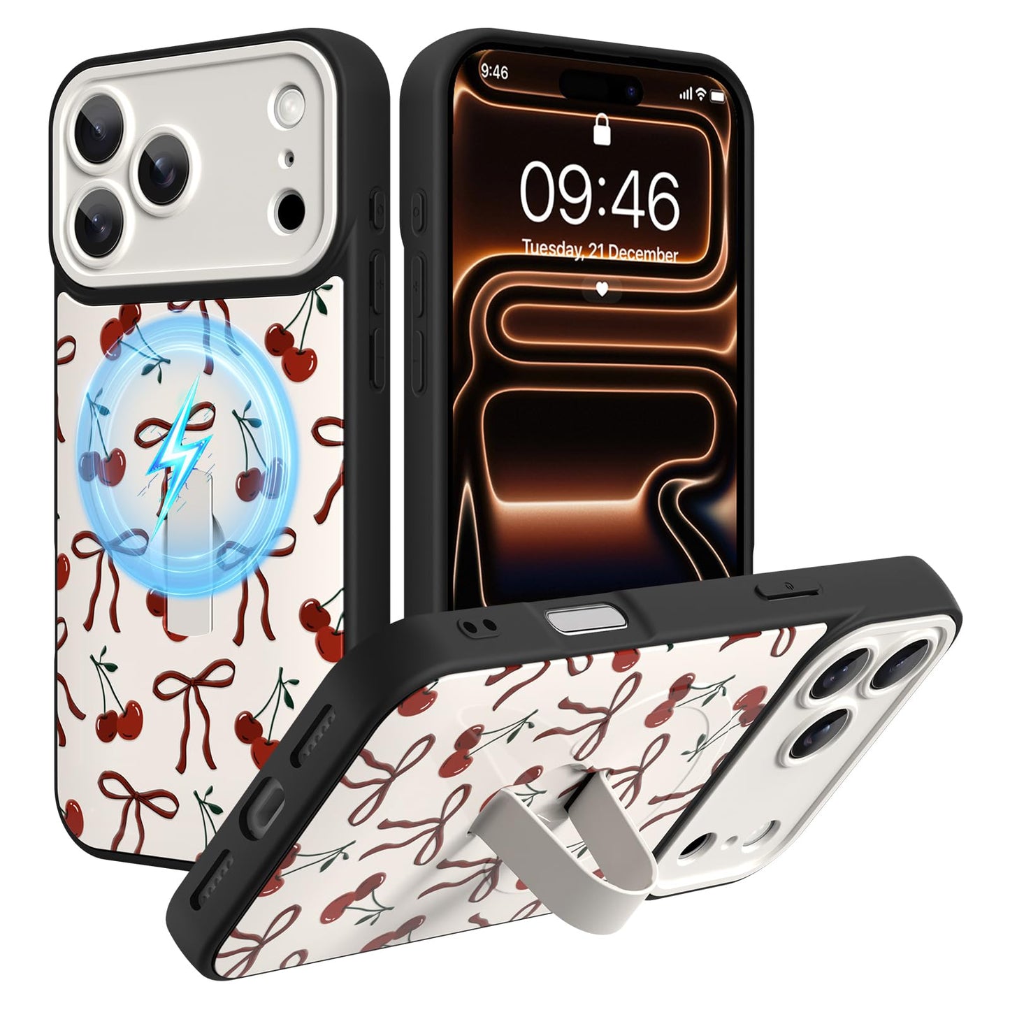 Compatible with iPhone 13 Case, Cute Cheetah Leopard Pattern | Built in Adjustable Wrist Strap Grip Hand Holder Stand Shockproof Kickstand Cover for Women Girls (Black White) WN420