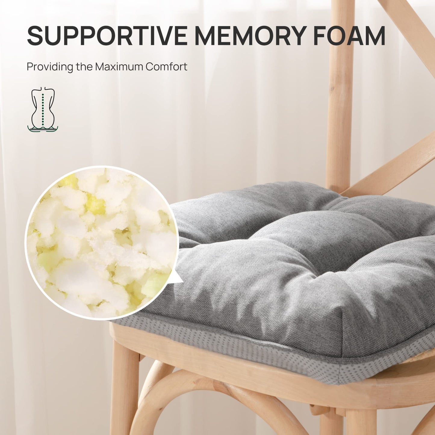 Love's cabin Memory Foam Chair Cushions Set of 4, 15.5"x15.5"x3.5" Indoor & Outdoor Seat Pads for Dining, Kitchen, Office, Patio Chairs - Green BST220