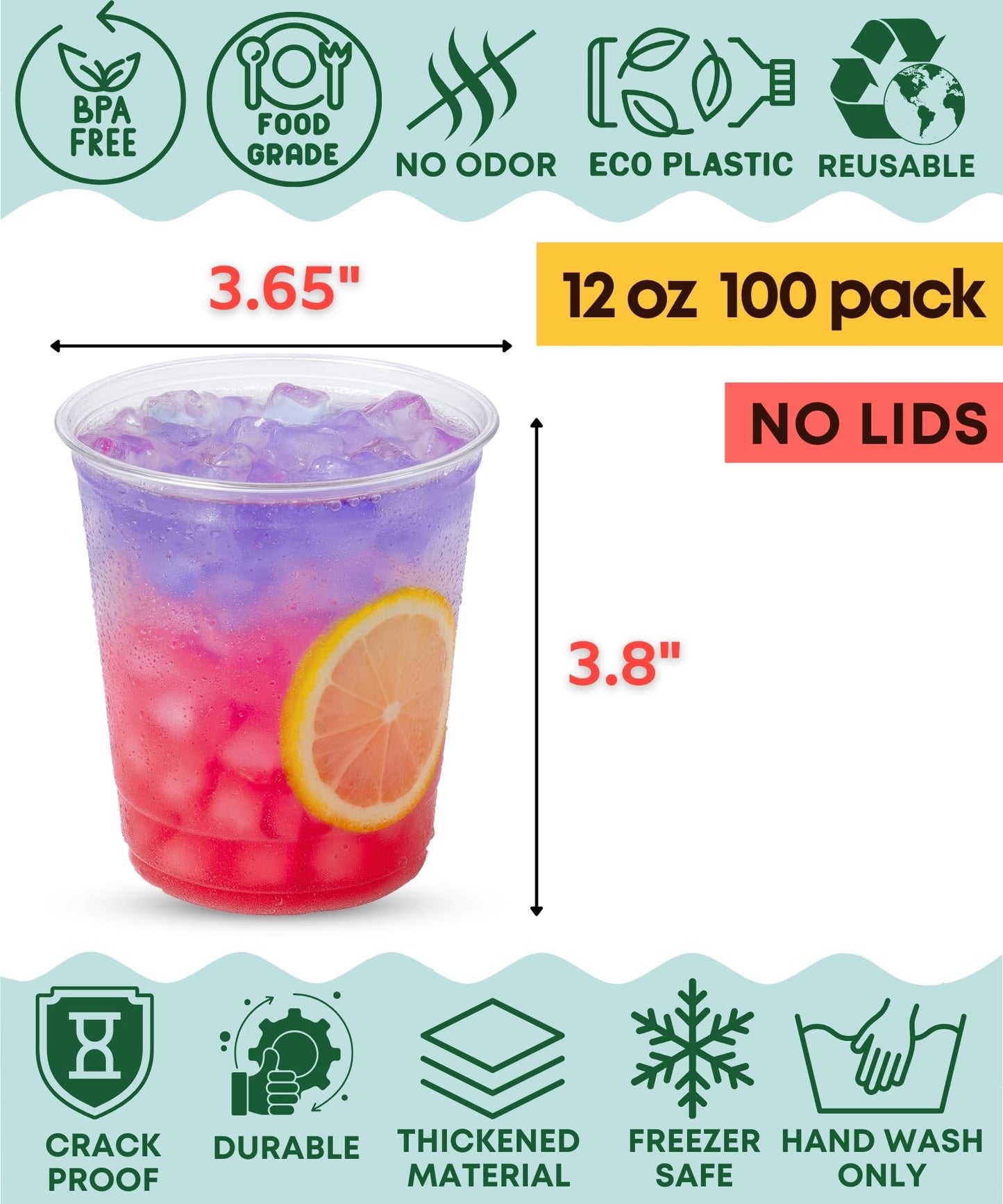 Cappatua 16 oz Clear Plastic Cups 100 Pack – Disposable Drinking Cups for Party, BPA-Free Cold Cups, Recyclable & Durable Plastic Party Cups Tumblers for Iced Coffee, Cocktails, Juice, Wine, Beer BST326H
