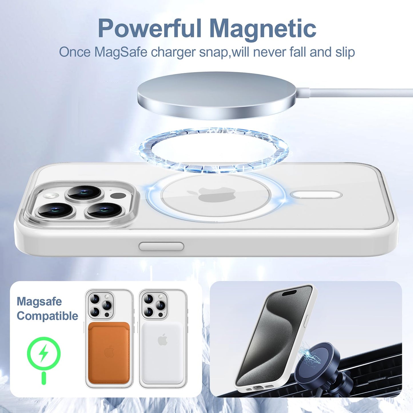 PULOKA for iPhone Case Compatible with Magsafe, Color Bumper & Clear TPU Back Hybrid Shockproof Cover (White, iPhone 16 Pro Max) WN420